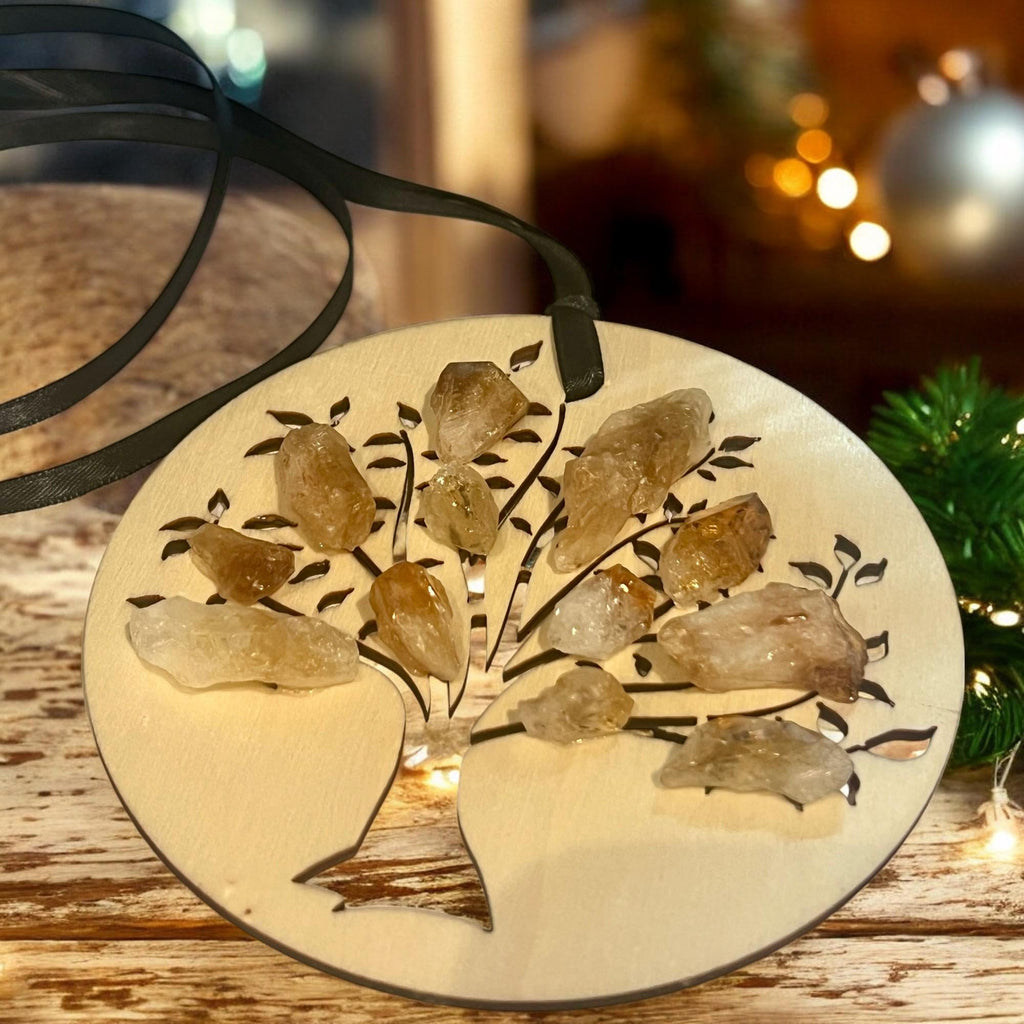 Citrine Tree of Life Christmas Ornament: Simple Cottagecore Holiday Decor - Winterberry Hearth