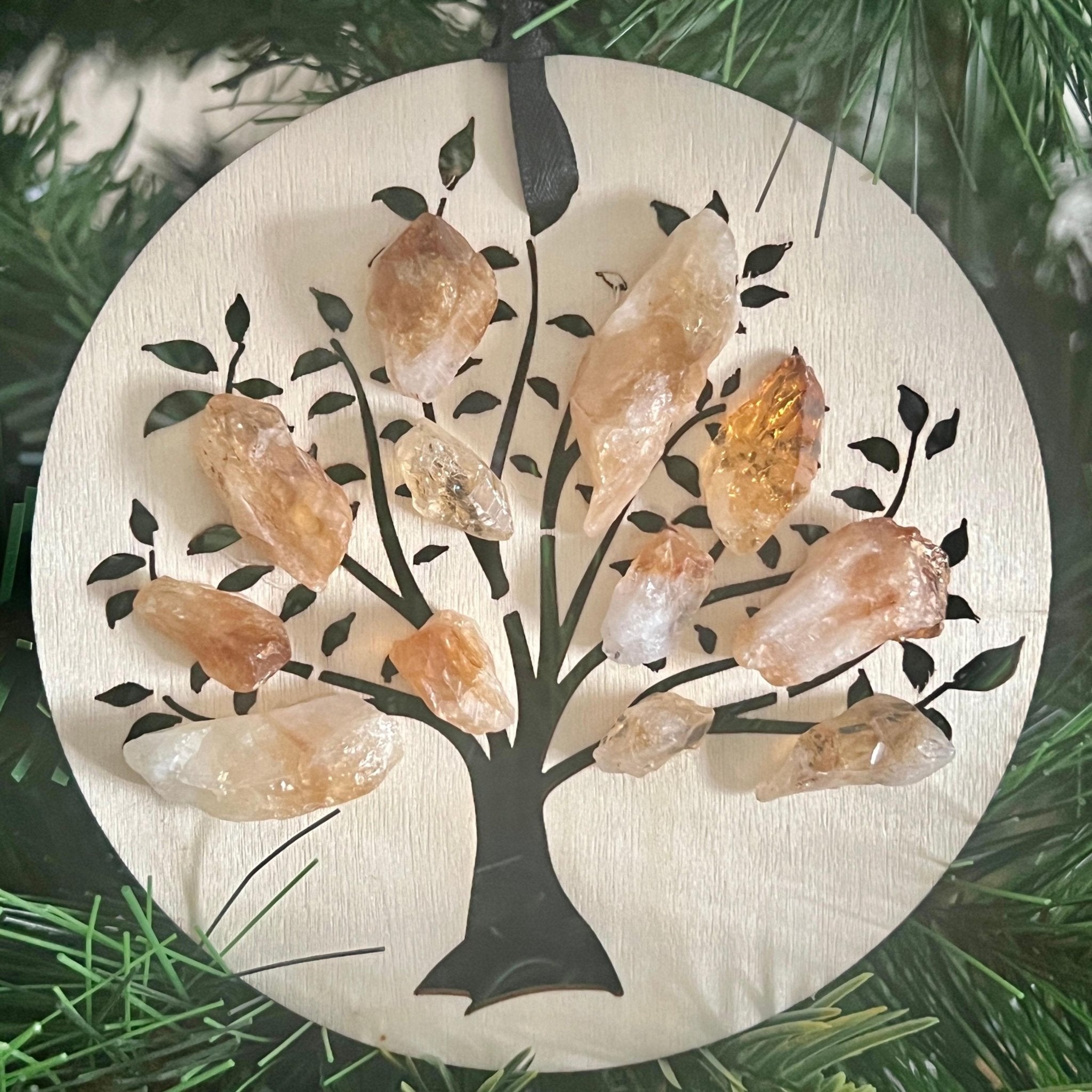 Citrine Tree of Life Christmas Ornament: Simple Cottagecore Holiday Decor - Winterberry Hearth