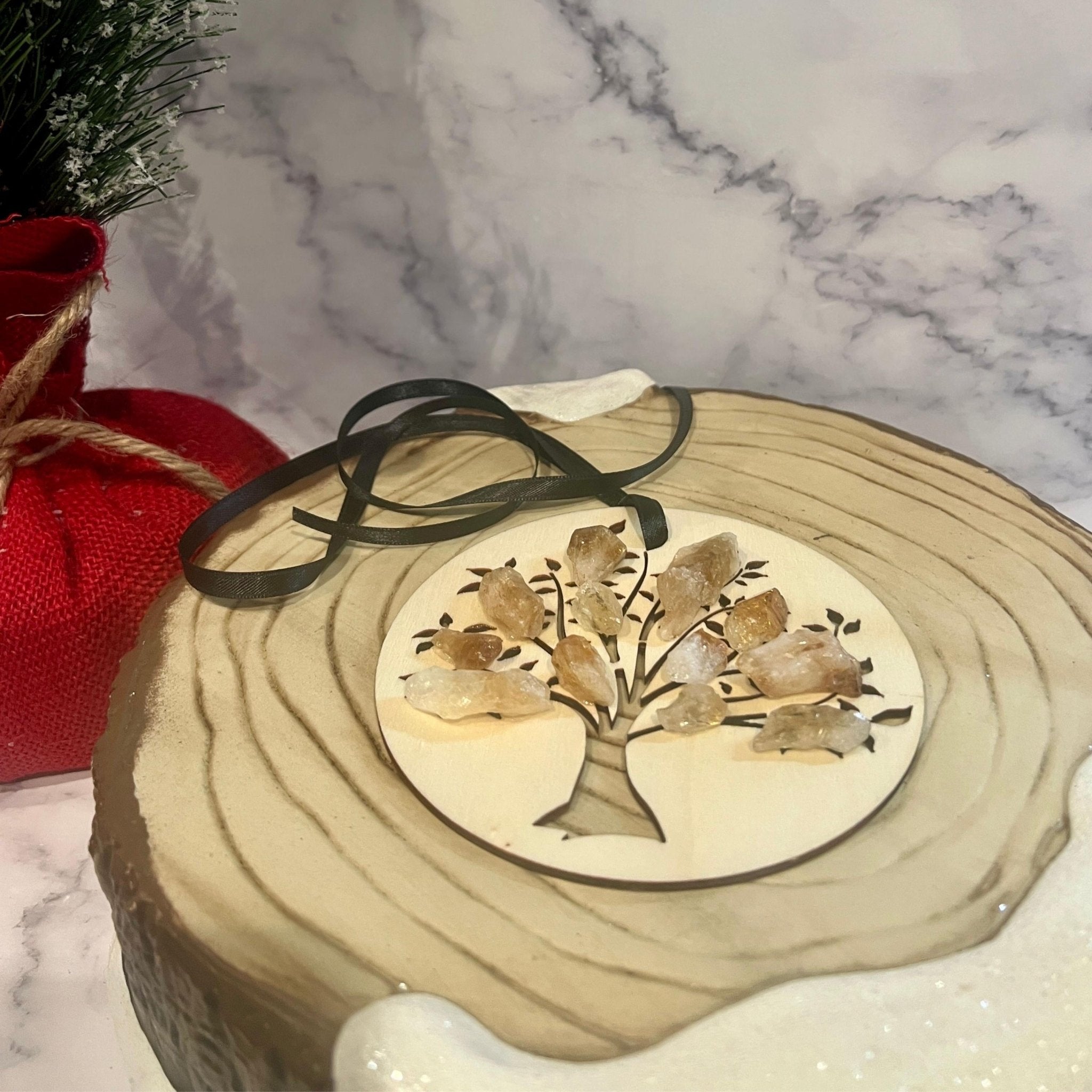 Citrine Tree of Life Christmas Ornament: Simple Cottagecore Holiday Decor - Winterberry Hearth