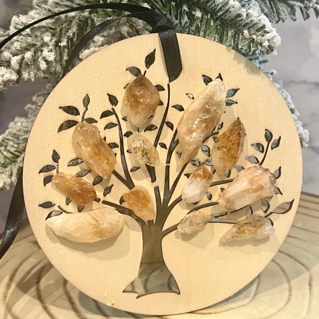 Citrine Tree of Life Christmas Ornament: Simple Cottagecore Holiday Decor - Winterberry Hearth