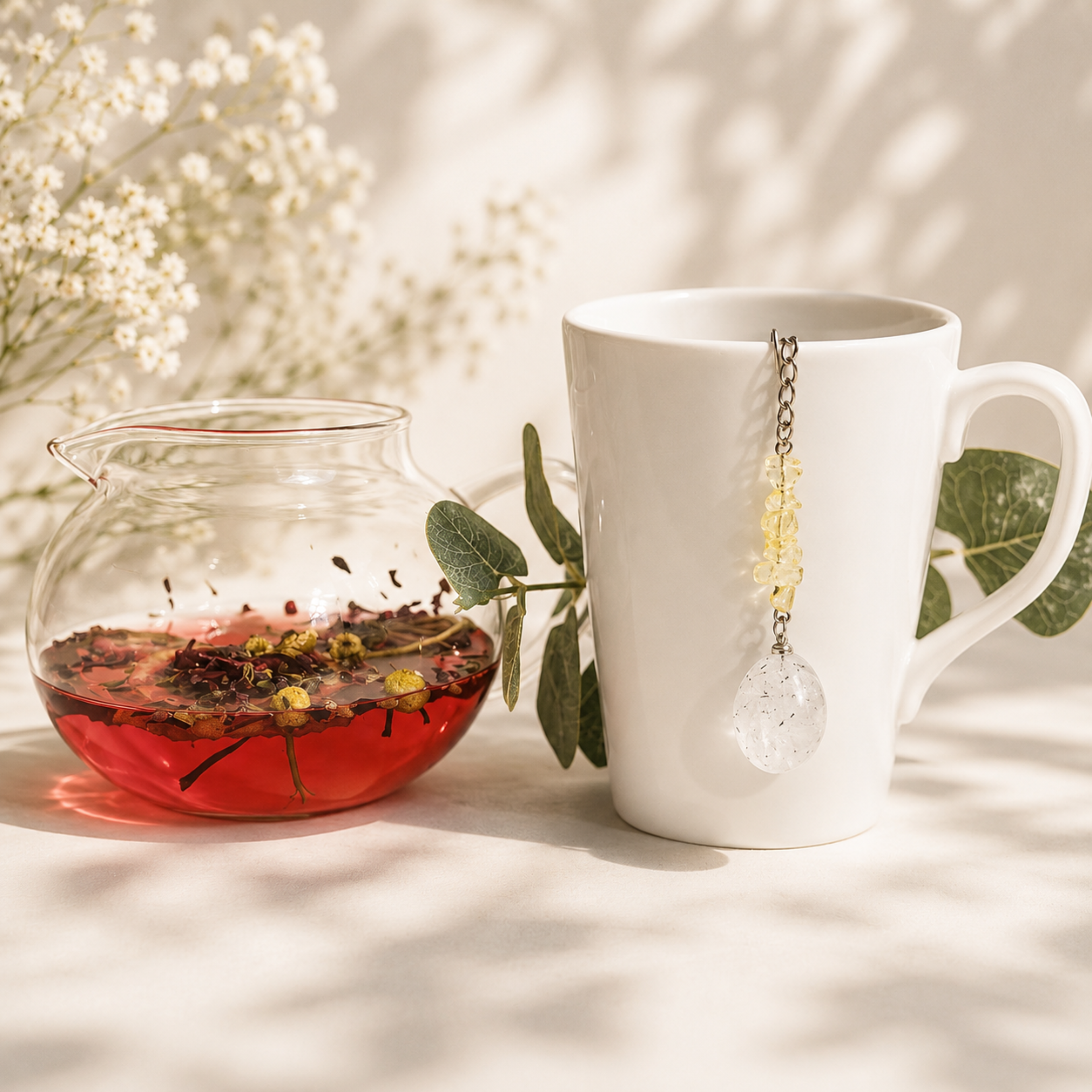 Citrine & Clear Quartz Tea Steeper, Stainless Steel Mesh Infuser
