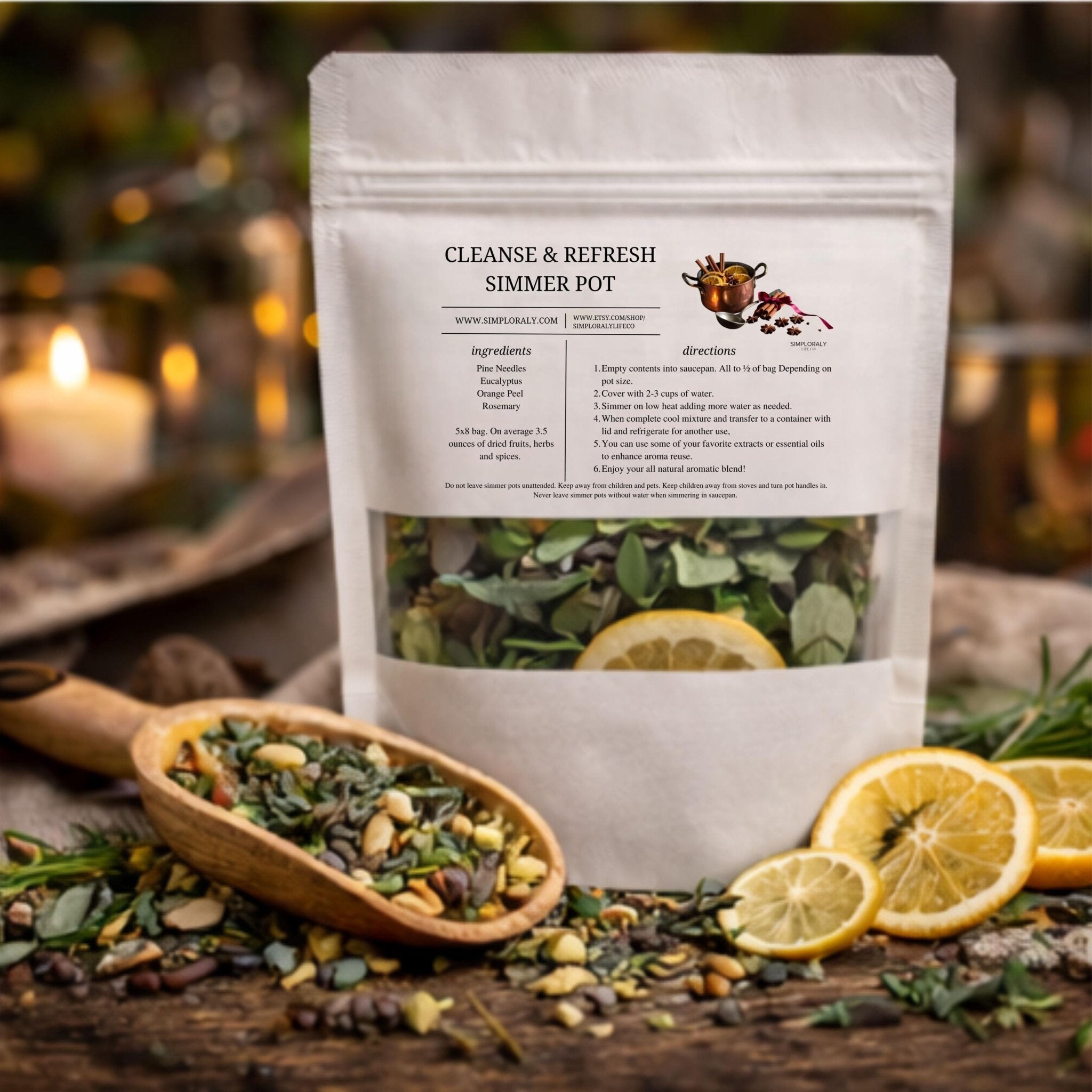 Cleanse & Refresh Simmer Pot Blend, Energy Clearing Aromatherapy, Herbal Stove Simmer - Winterberry Hearth