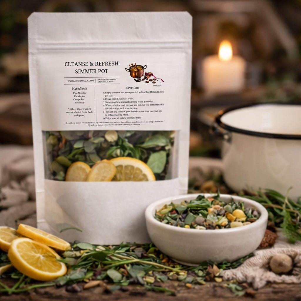 Cleanse & Refresh Simmer Pot Blend, Energy Clearing Aromatherapy, Herbal Stove Simmer - Winterberry Hearth