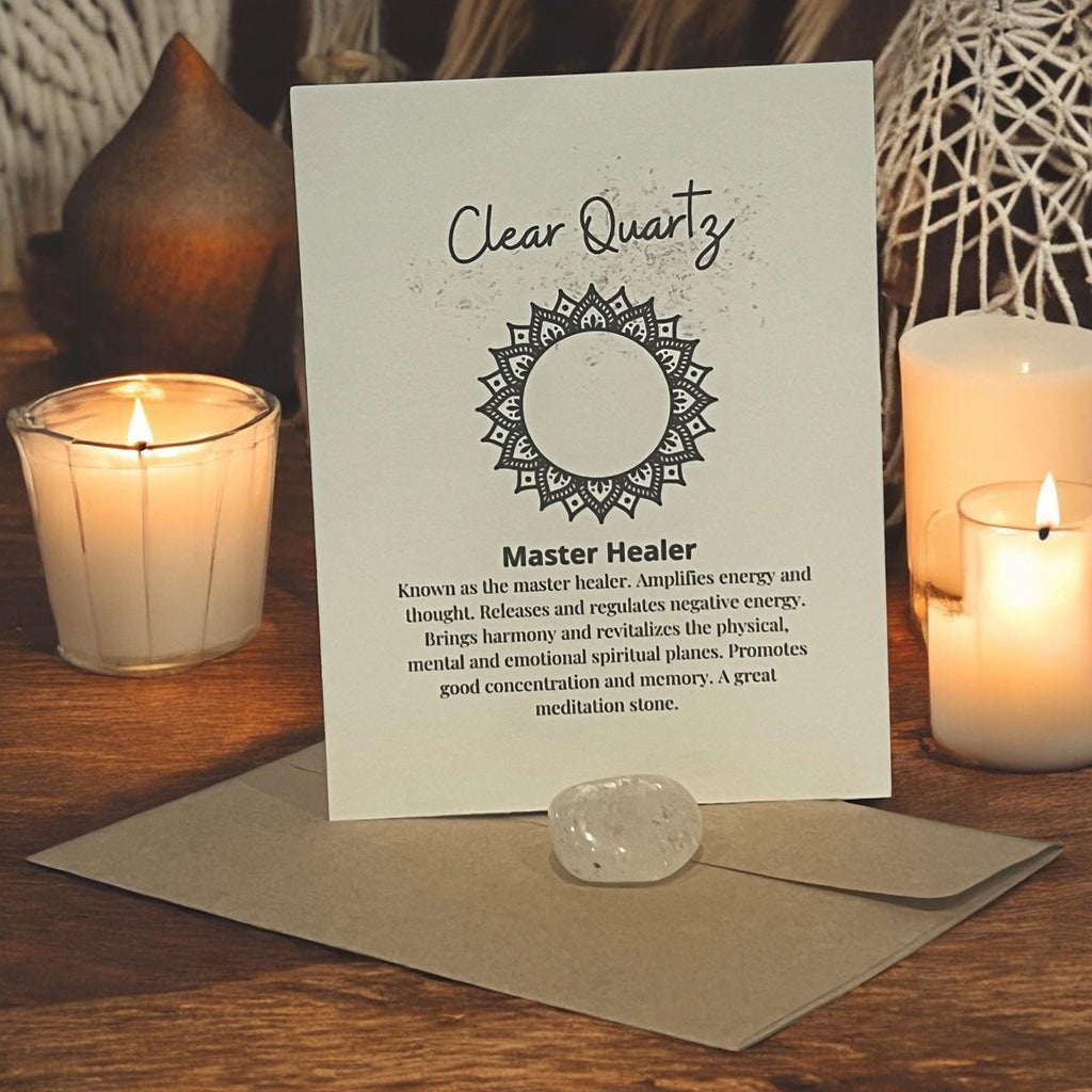 Clear Quartz Crystal with Meaning Card: Energy Amplifier, Meditation Tool - Winterberry Hearth