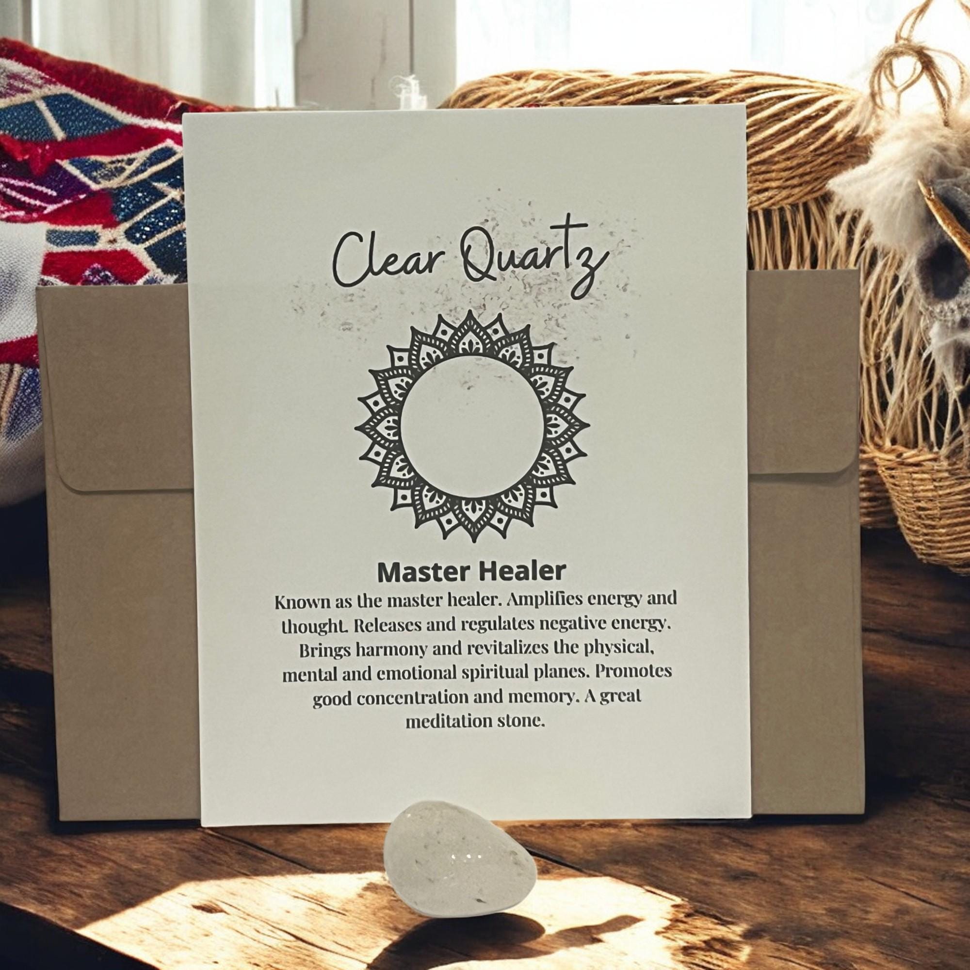 Clear Quartz Crystal with Meaning Card: Energy Amplifier, Meditation Tool - Winterberry Hearth