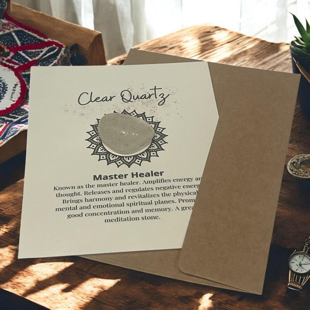 Clear Quartz Crystal with Meaning Card: Energy Amplifier, Meditation Tool - Winterberry Hearth