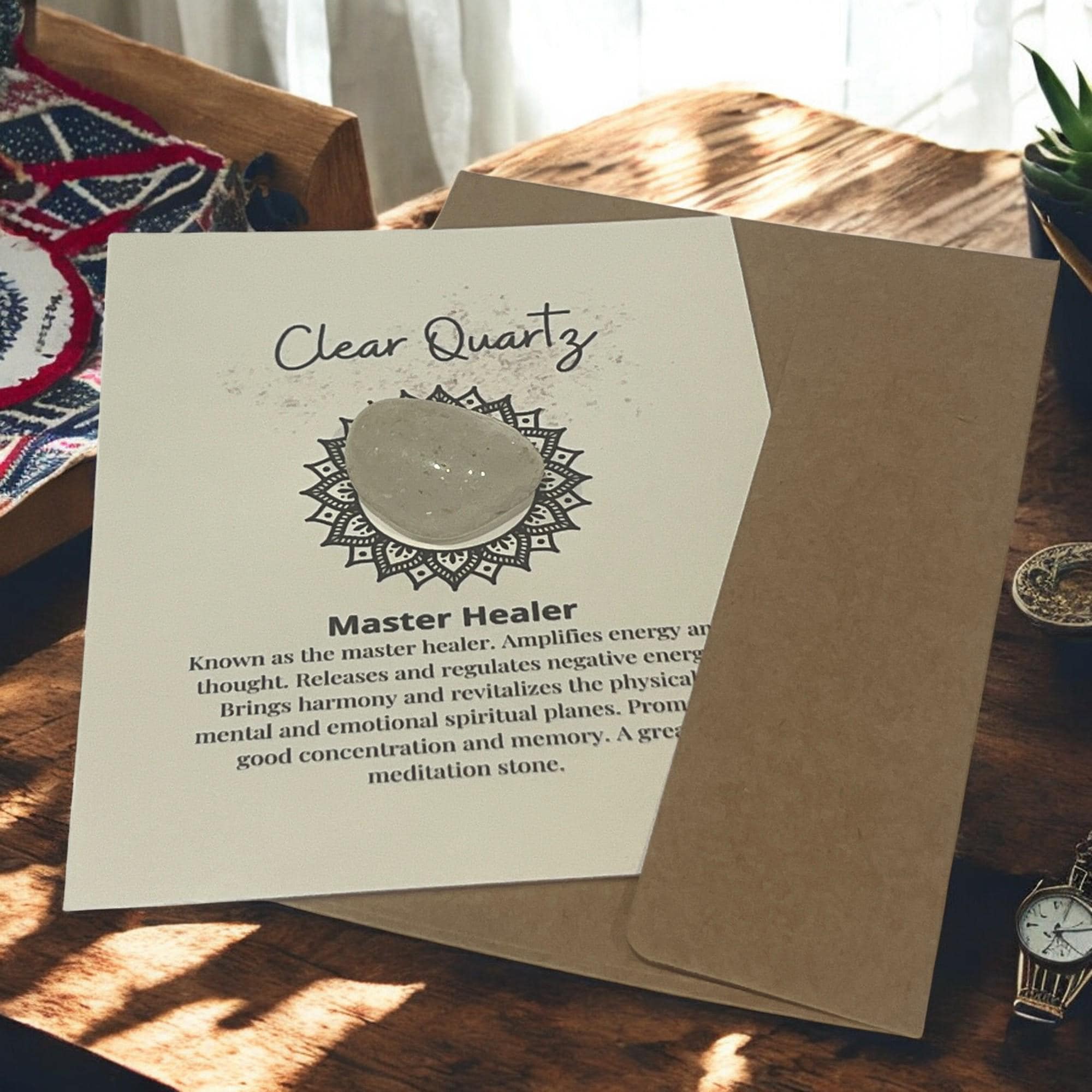 Clear Quartz Crystal with Meaning Card: Energy Amplifier, Meditation Tool - Winterberry Hearth