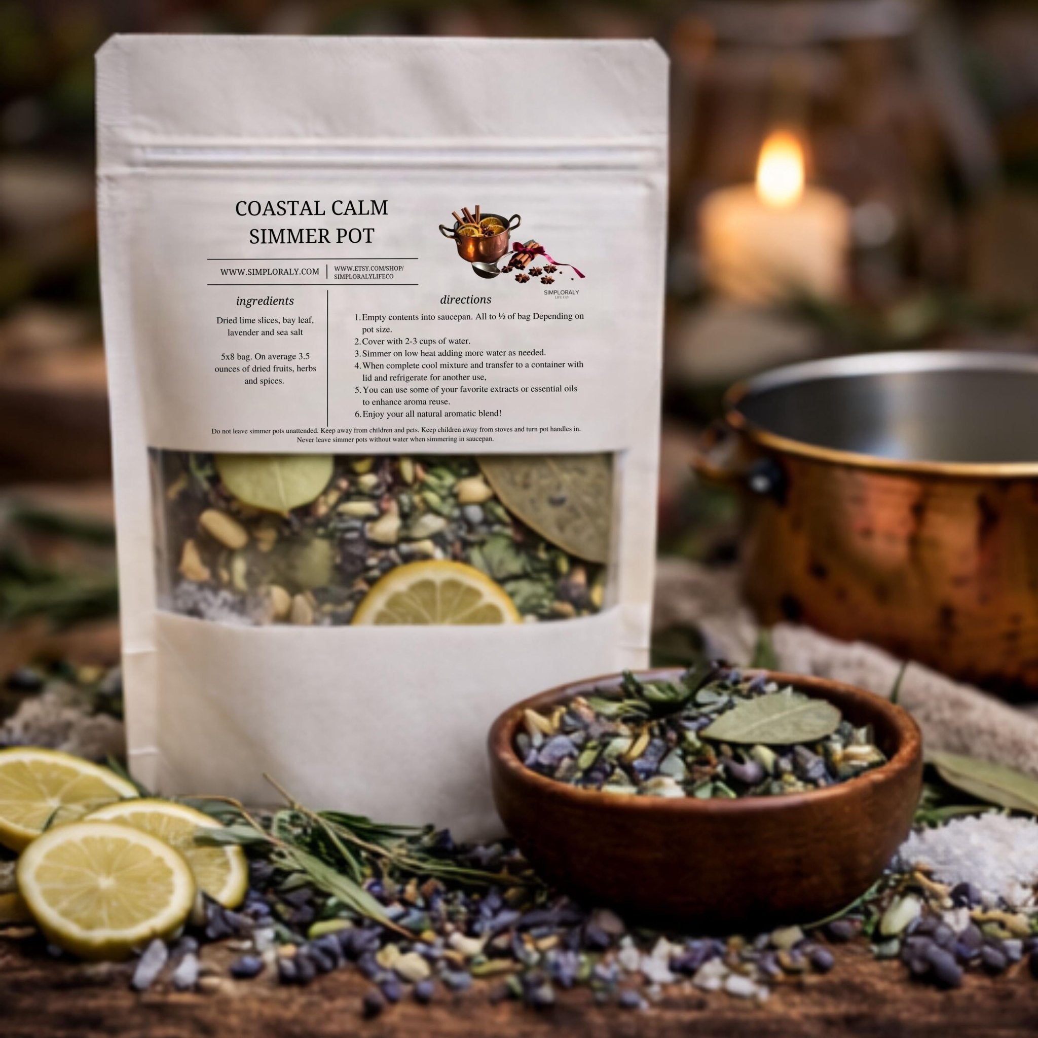 Coastal Calm Simmer Pot, Lime Lavender Bay Lead Stovetop Potpourri, Fresh Coastal Home Fragrance - Winterberry Hearth