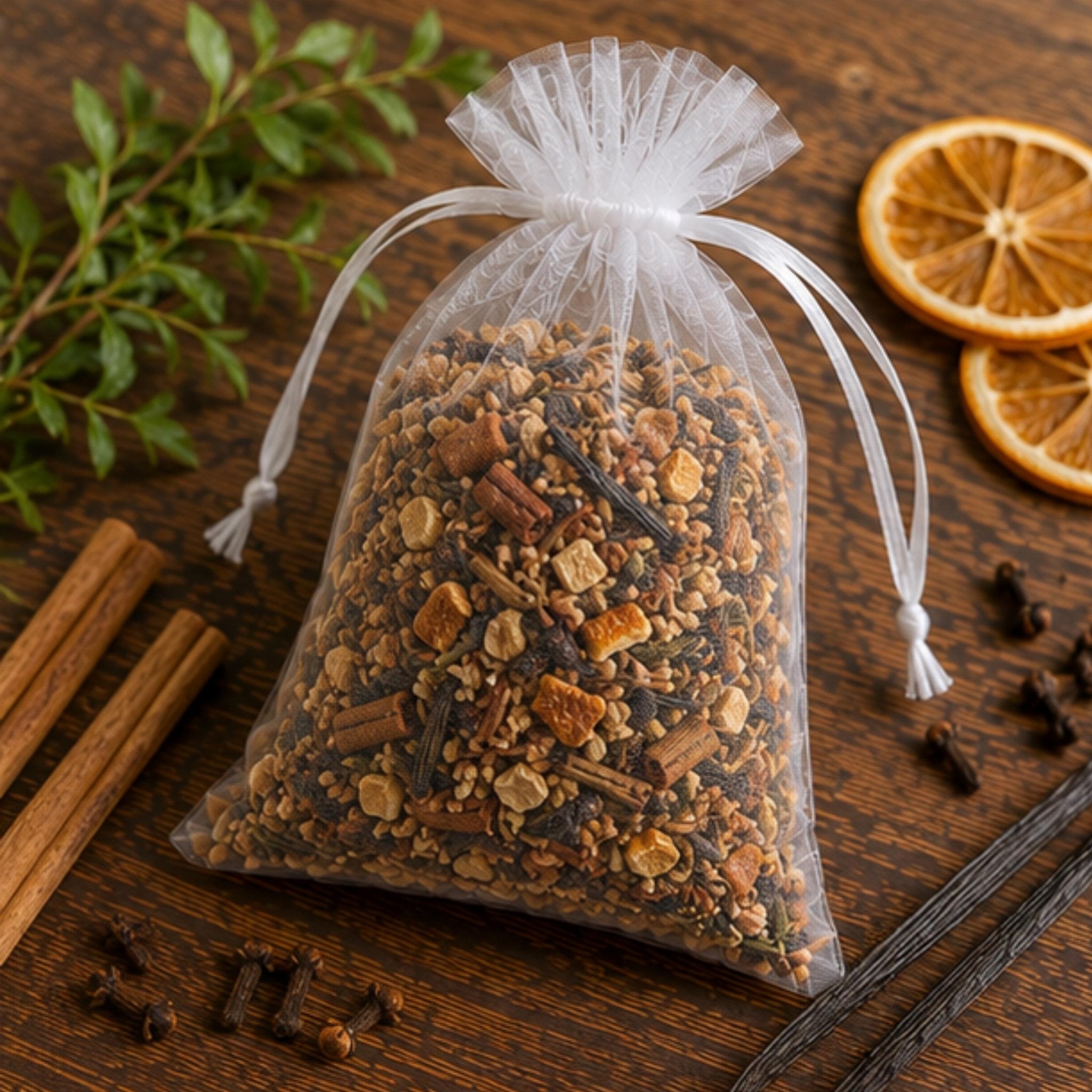 Cozy Home Fragrance Sachet, Hearth and Home Aromatherapy, Orange Vanilla Spice, Botanical Gift - Winterberry Hearth