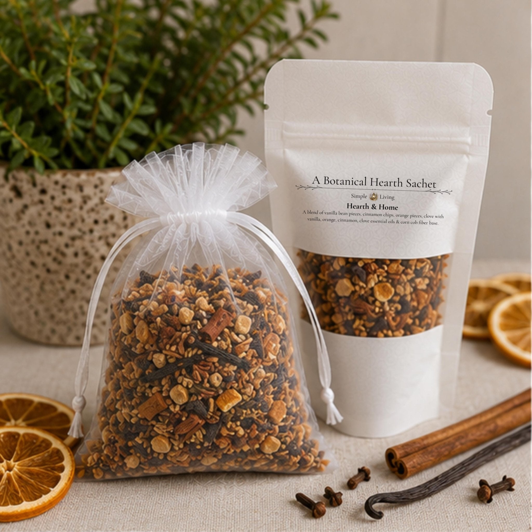 Cozy Home Fragrance Sachet, Hearth and Home Aromatherapy, Orange Vanilla Spice, Botanical Gift - Winterberry Hearth
