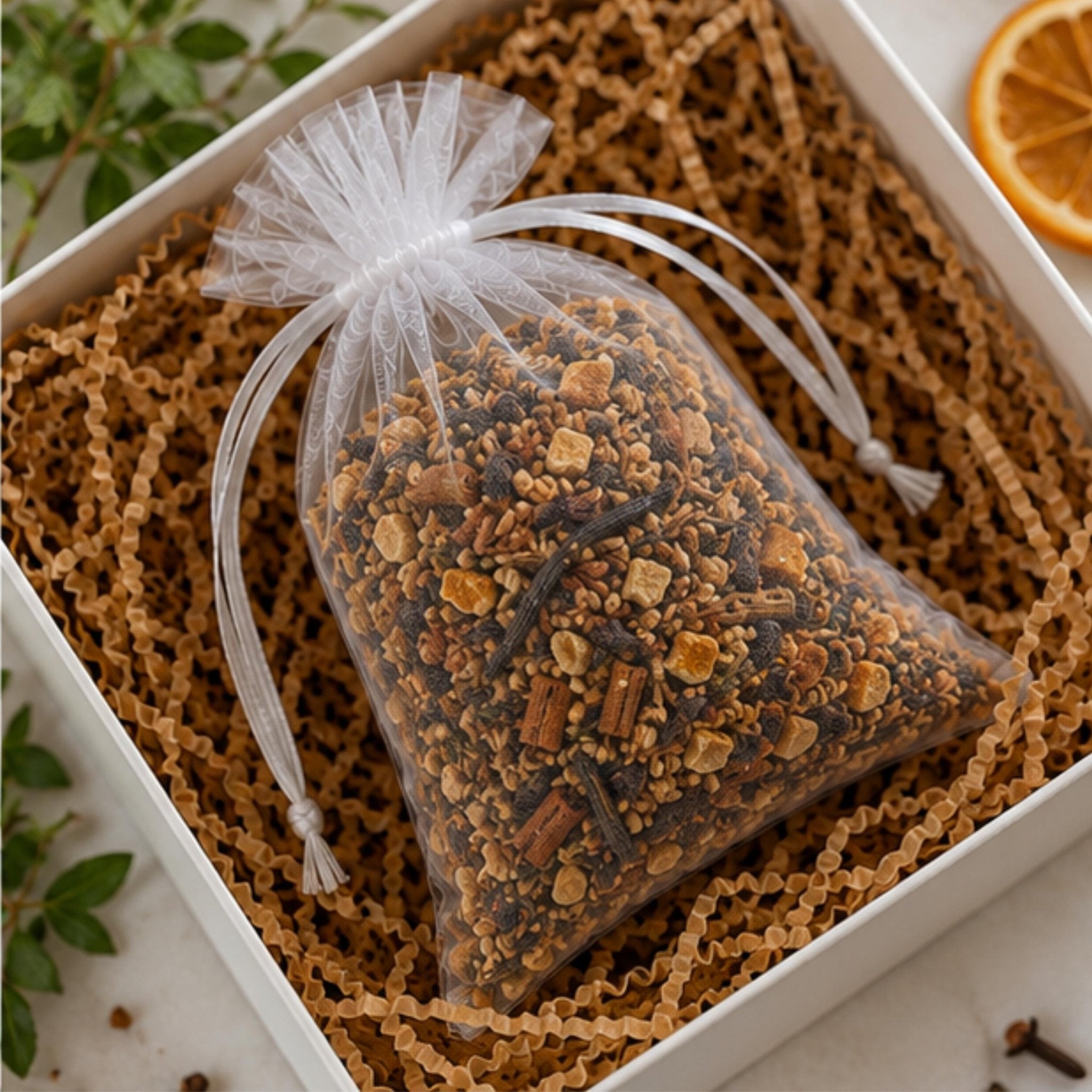 Cozy Home Fragrance Sachet, Hearth and Home Aromatherapy, Orange Vanilla Spice, Botanical Gift - Winterberry Hearth