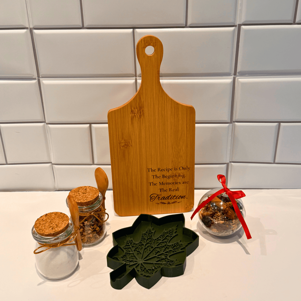 Cozy Kitchen Gift Set with Engraved Bread Board, Herbal Tea & Simmer Pot Ornament - Winterberry Hearth