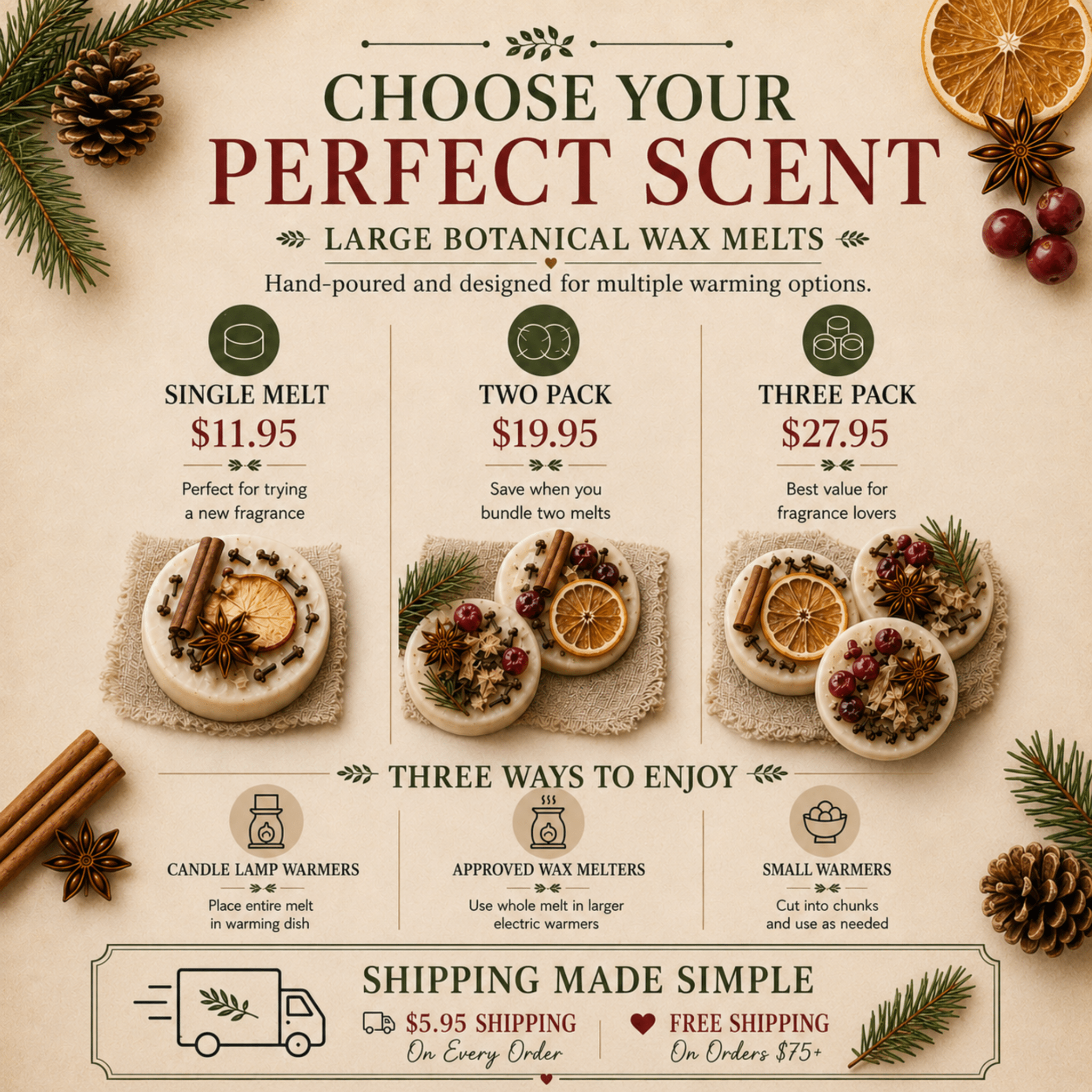 Cranberry Orange Hearth Wax Tart, Wickless Candle Melts for Lamp Warmers - Winterberry Hearth