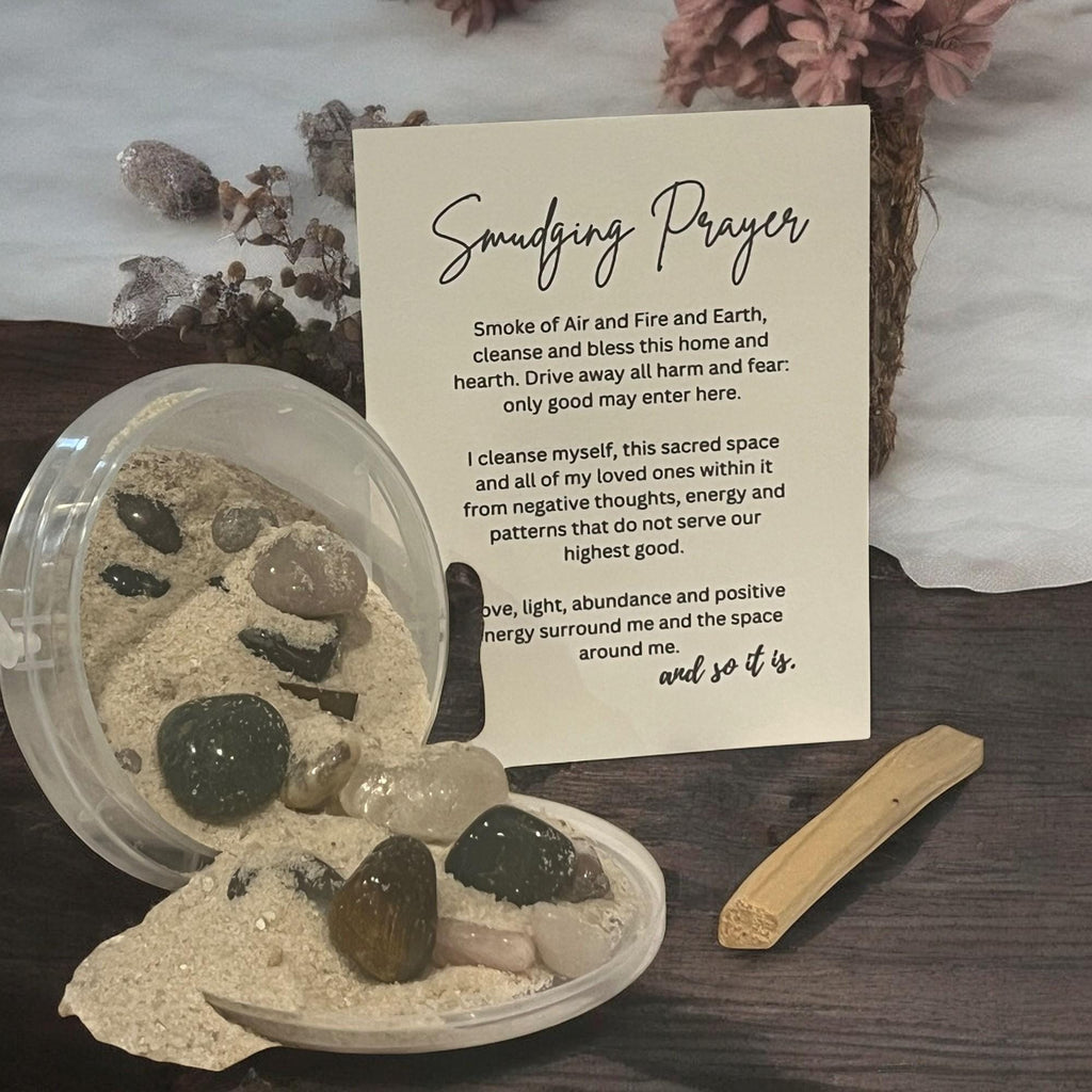 Crystal Gemstone Mining Bucket Gift Set: Palo Santo & Smudging Prayer - Winterberry Hearth