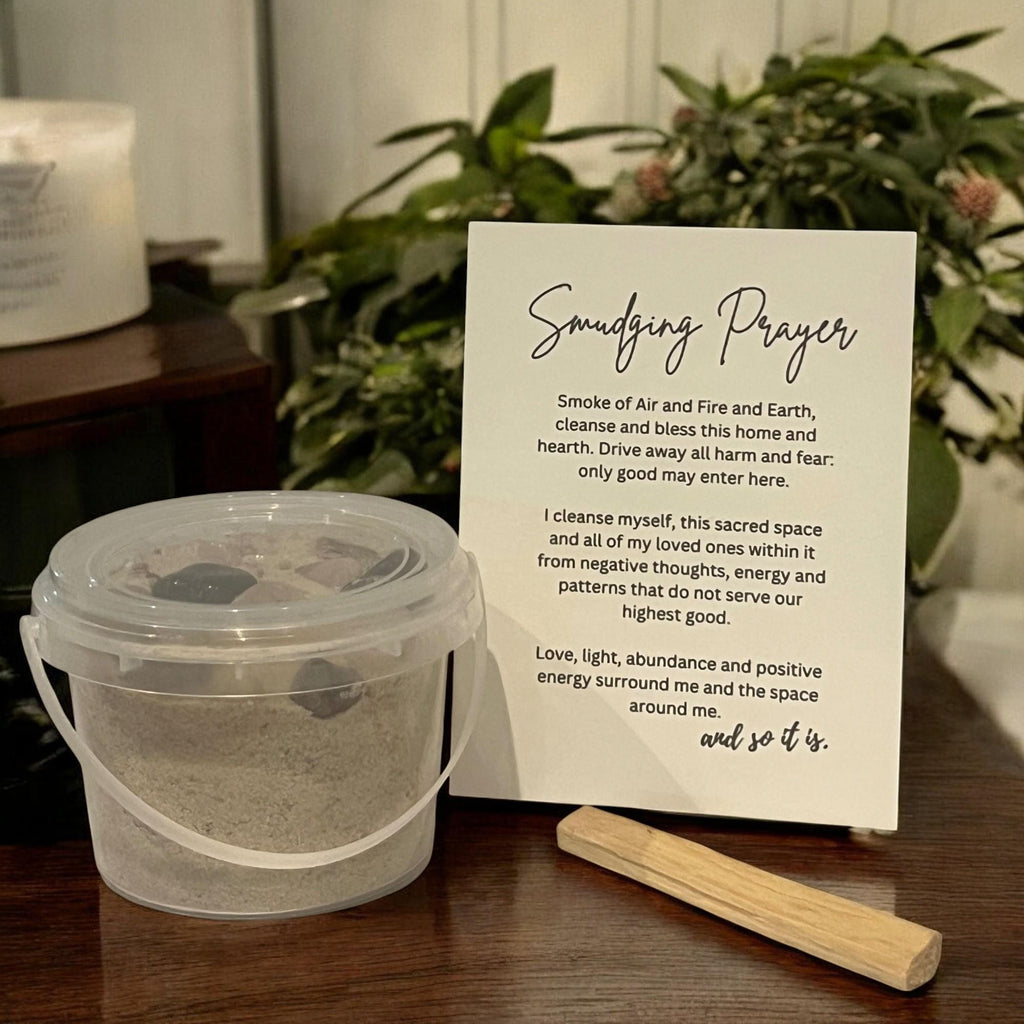 Crystal Gemstone Mining Bucket Gift Set: Palo Santo & Smudging Prayer - Winterberry Hearth