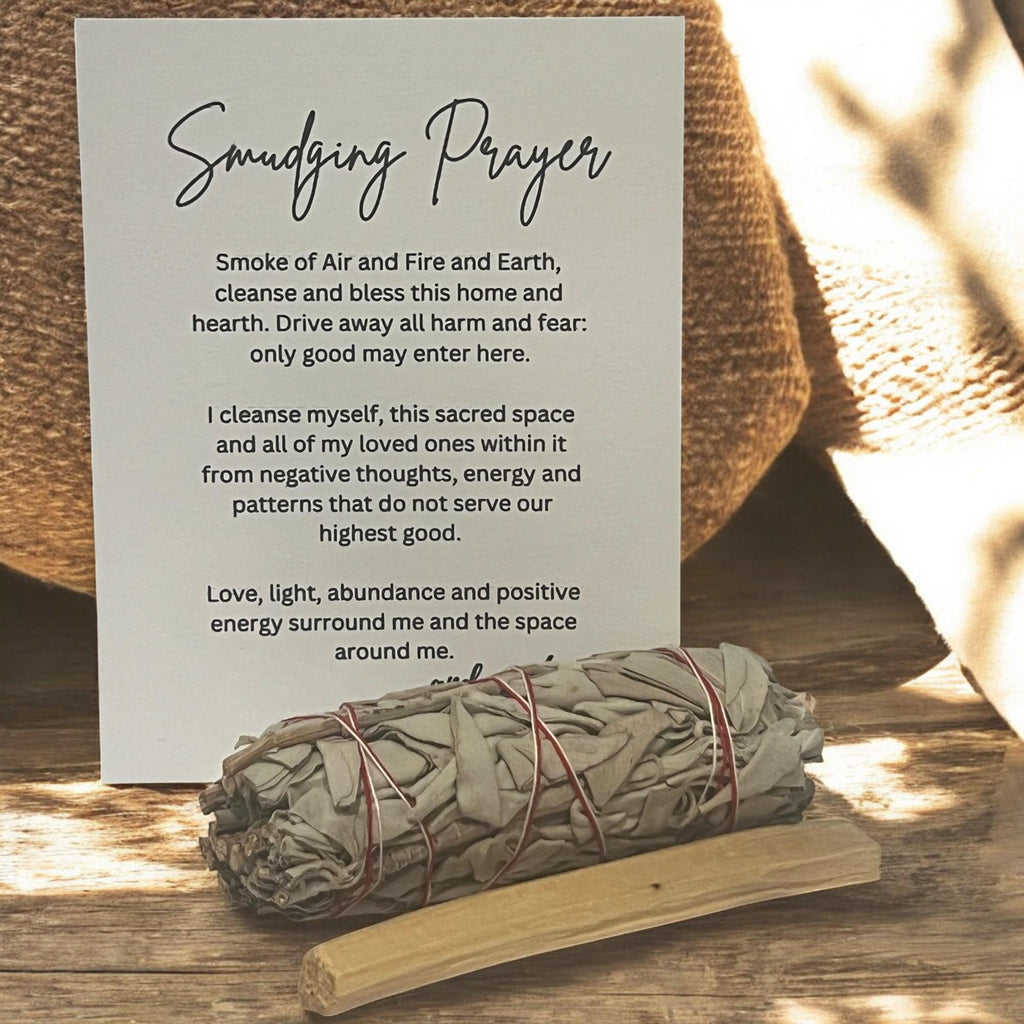 Crystal Mining Bucket: Sage & Palo Santo Smudging Kit with Prayer Card - Winterberry Hearth
