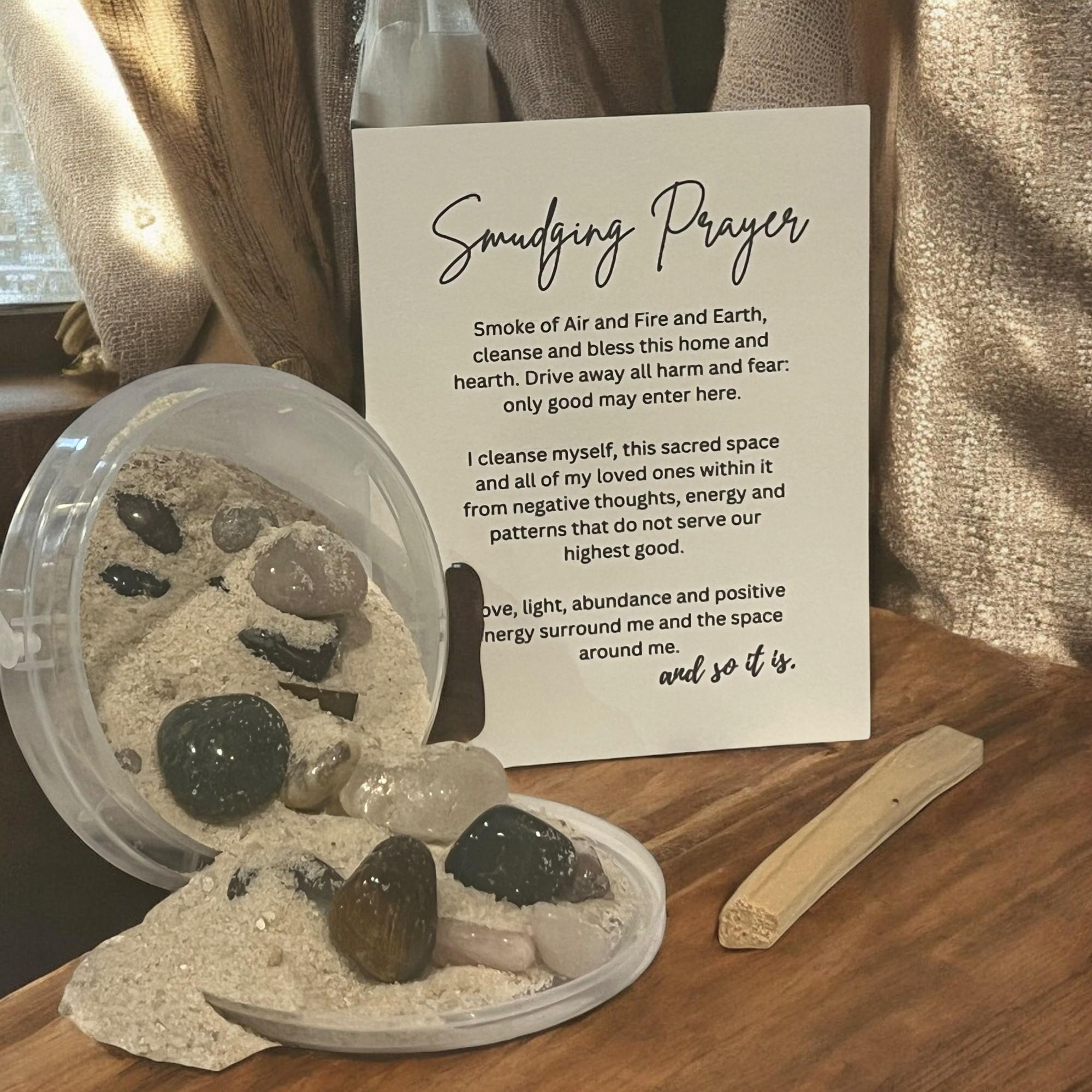 Crystal Mining Bucket: Sage & Palo Santo Smudging Kit with Prayer Card - Winterberry Hearth