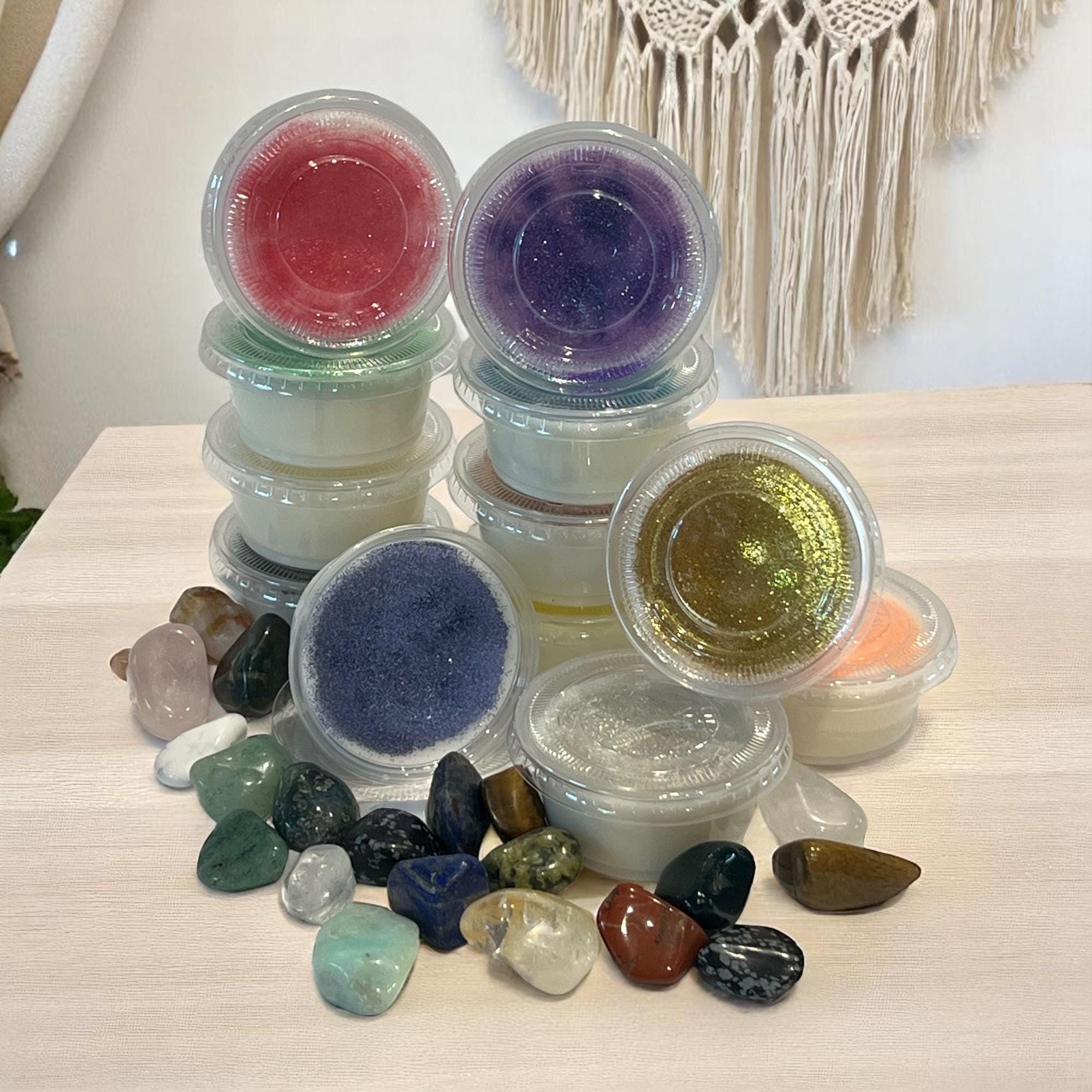 Crystal Reveal Wax Melt Set: Glitter Soy Wax Tart with Hidden Healing Stone - Winterberry Hearth
