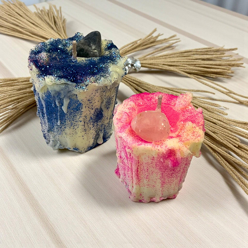 Crystal Soy Drip Candle with Glitter: Choose from Rose Quartz, Moonstone or Sodalite - Winterberry Hearth