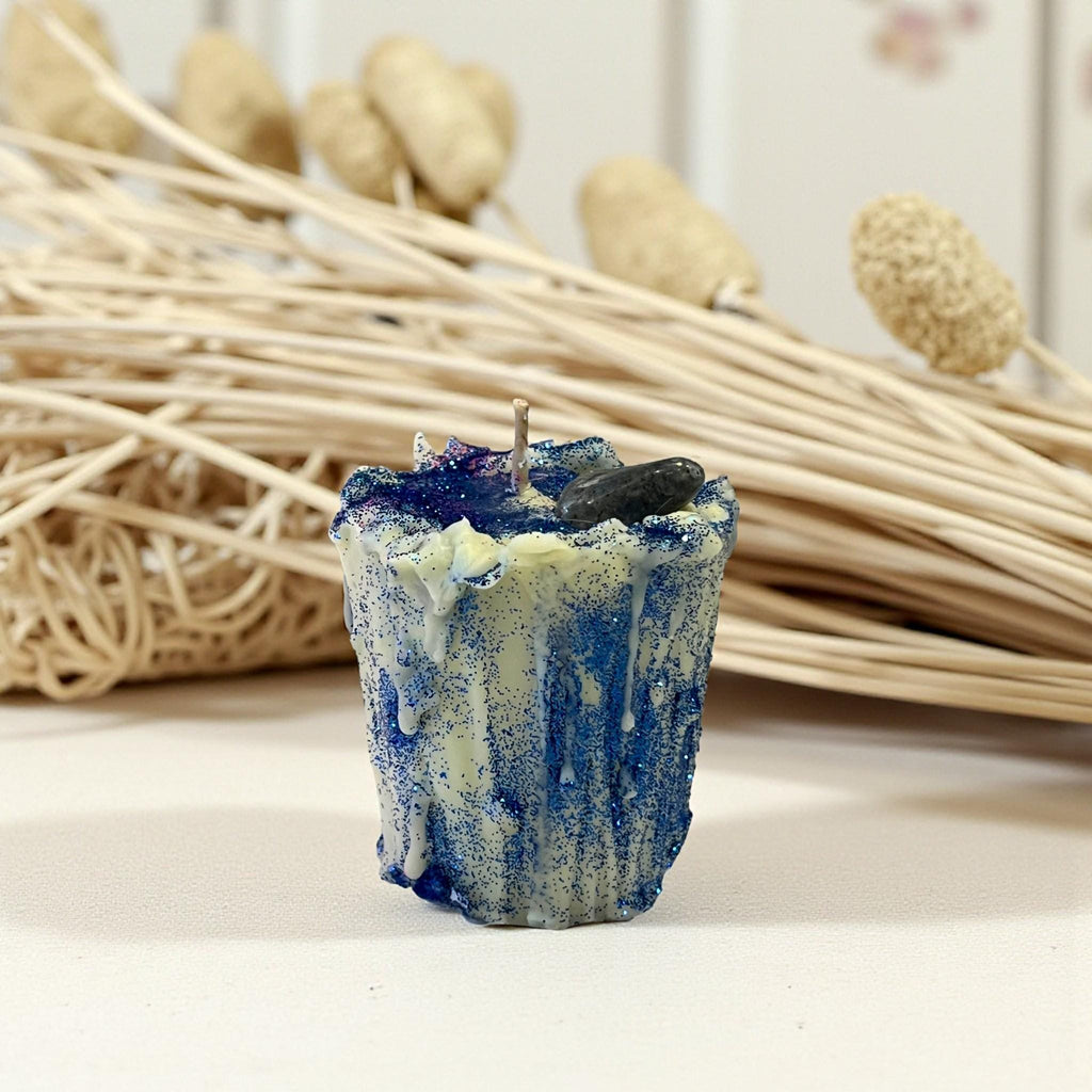 Crystal Soy Drip Candle with Glitter: Choose from Rose Quartz, Moonstone or Sodalite - Winterberry Hearth