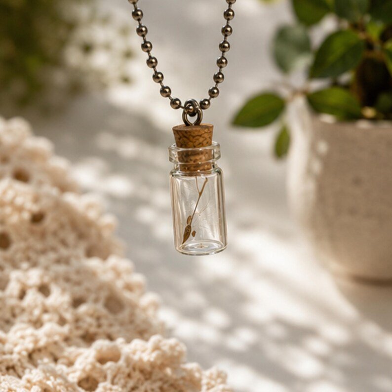 Dandelion Wish Bottle Necklace, Botanical Jewelry Gift - Winterberry Hearth