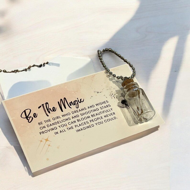 Dandelion Wish Bottle Necklace, Botanical Jewelry Gift - Winterberry Hearth