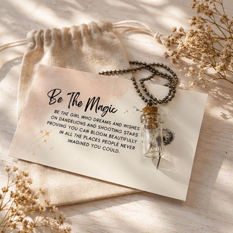 Dandelion Wish Bottle Necklace, Botanical Jewelry Gift - Winterberry Hearth