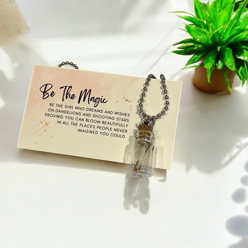 Dandelion Wish Bottle Necklace, Botanical Jewelry Gift - Winterberry Hearth
