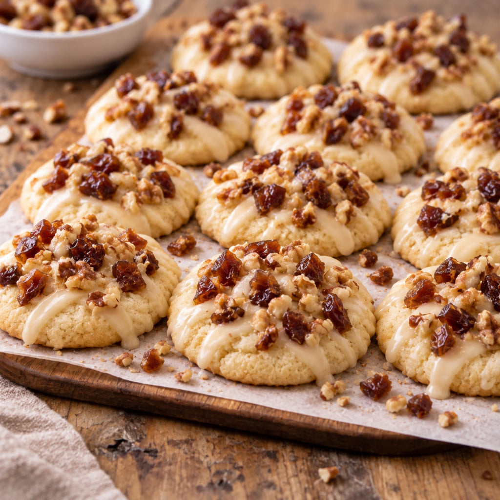 Date Walnut Cookies with Maple Glaze Drizzle, Homemade Fall Tea Cakes, Holiday Dessert Gift - Winterberry Hearth