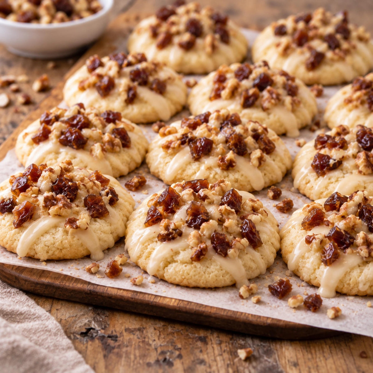 Date Walnut Cookies with Maple Glaze Drizzle, Homemade Fall Tea Cakes, Holiday Dessert Gift - Winterberry Hearth