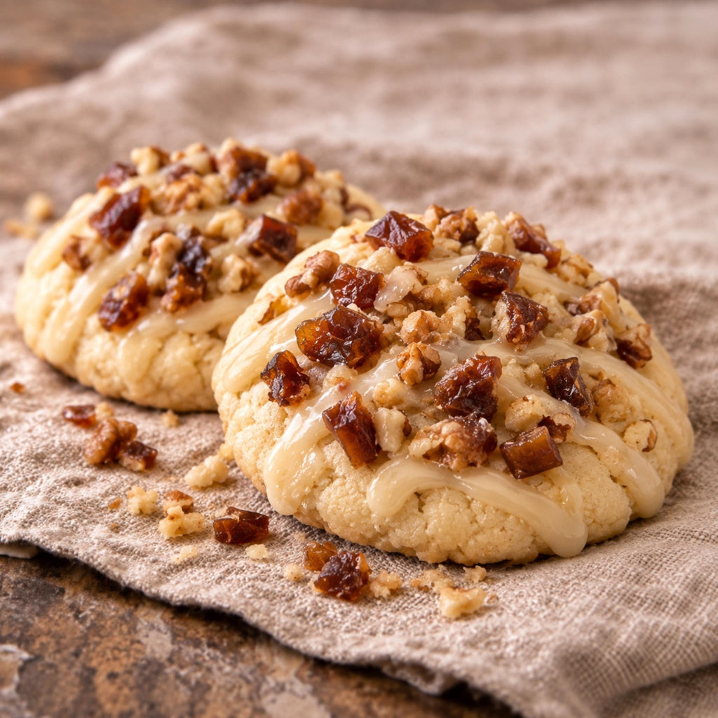 Date Walnut Cookies with Maple Glaze Drizzle, Homemade Fall Tea Cakes, Holiday Dessert Gift - Winterberry Hearth