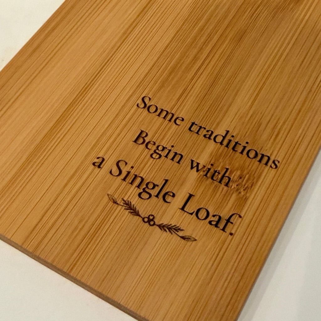 Engraved Bamboo Bread Board with Handle, Rustic Loaf Serving Tray, Wood Cheese Board - Winterberry Hearth