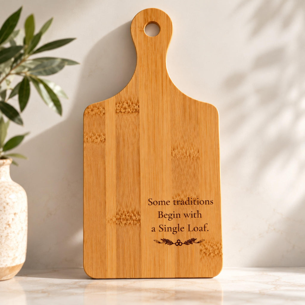 Engraved Bamboo Bread Board with Handle, Rustic Loaf Serving Tray, Wood Cheese Board - Winterberry Hearth