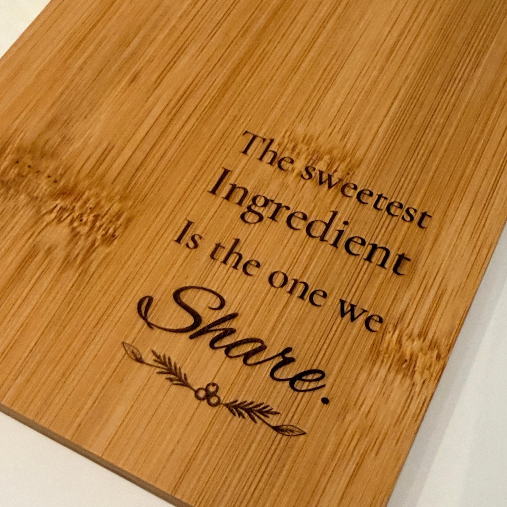 Engraved Bamboo Cutting Board with Handle, Sweet Baking Gift, Friendship Keepsake, Cheese Serving Tray - Winterberry Hearth
