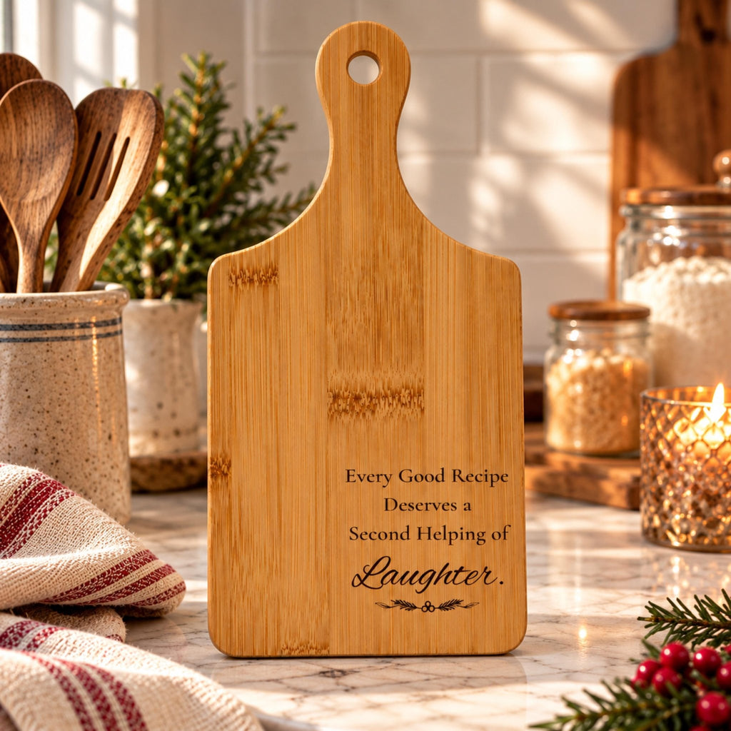 Engraved Bamboo Cutting Board with Handle, Wood Bread Serving Tray, Cheese & Chopping Board - Winterberry Hearth