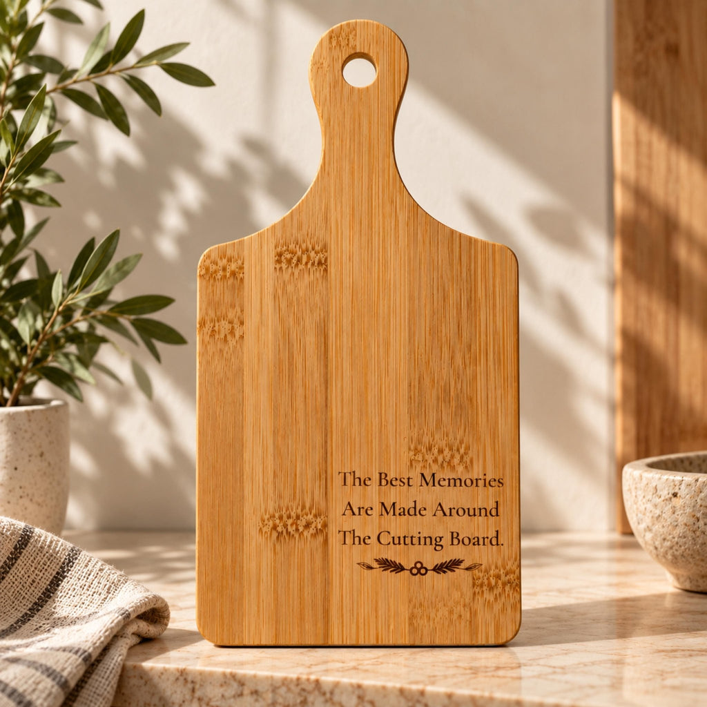 Engraved Bamboo Cutting Board with Handle, Wooden Family Cooking Gift, Kitchen Memories Keepsake - Winterberry Hearth