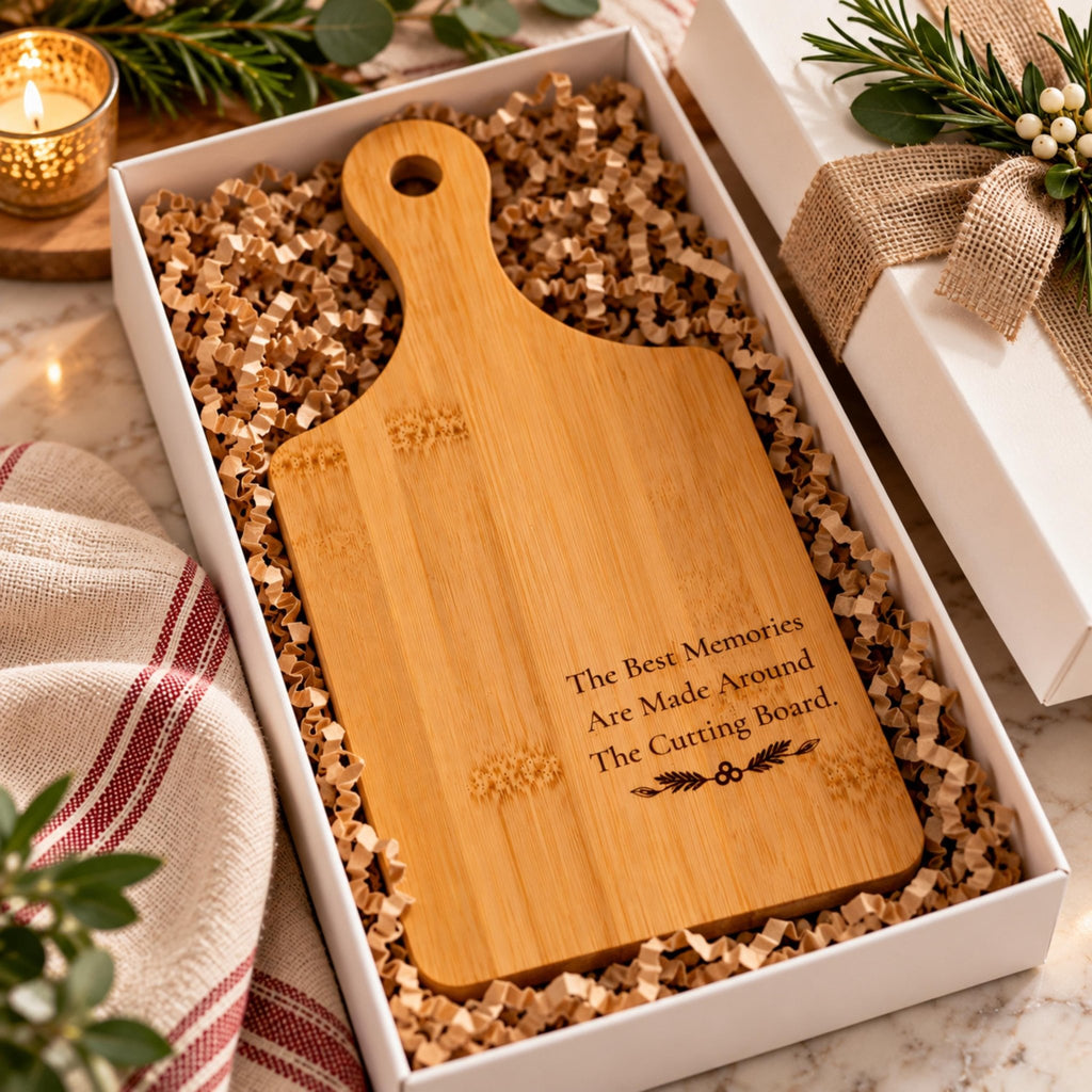 Engraved Bamboo Cutting Board with Handle, Wooden Family Cooking Gift, Kitchen Memories Keepsake - Winterberry Hearth