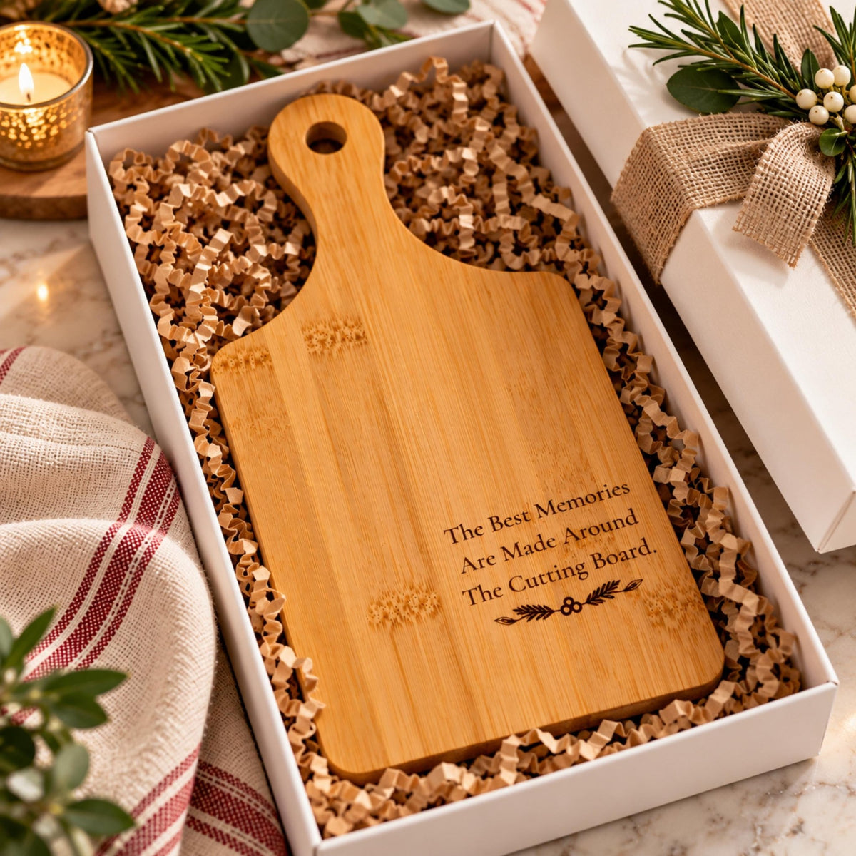 Engraved Bamboo Cutting Board with Handle, Wooden Family Cooking Gift, Kitchen Memories Keepsake - Winterberry Hearth