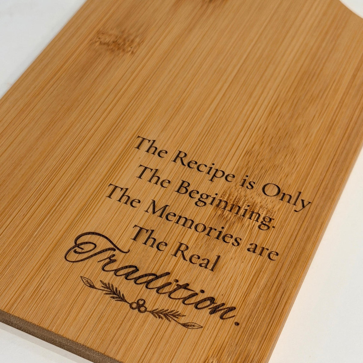 Engraved Bamboo Serving Board with Handle, Wood Family Recipe Keepsake, Wooden Cutting Board - Winterberry Hearth