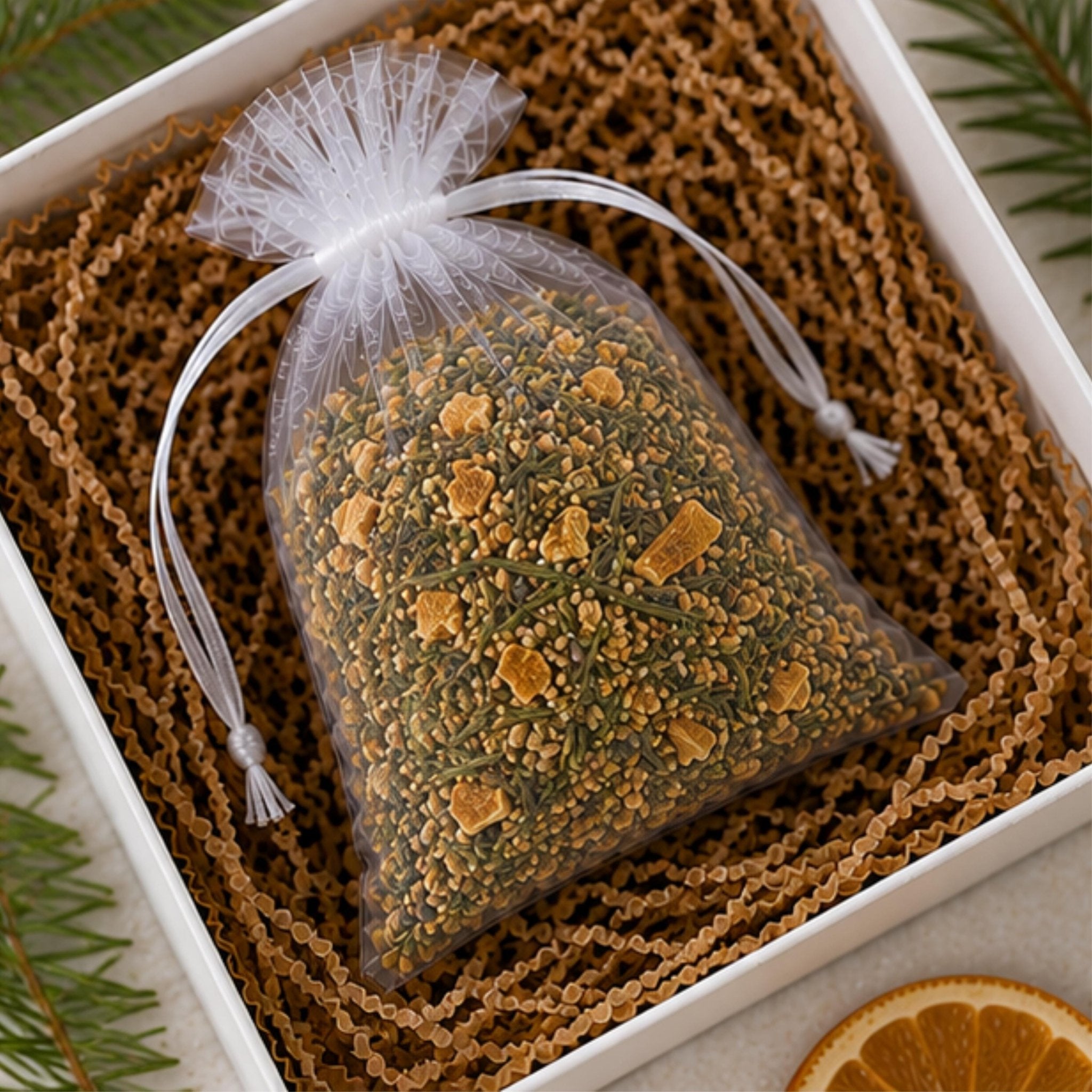 Evergreen Citrus Sachet Home Fragrance, Yuletide Welcome, Pine Rosemary Orange Aroma Pouch, Hostess Gift - Winterberry Hearth