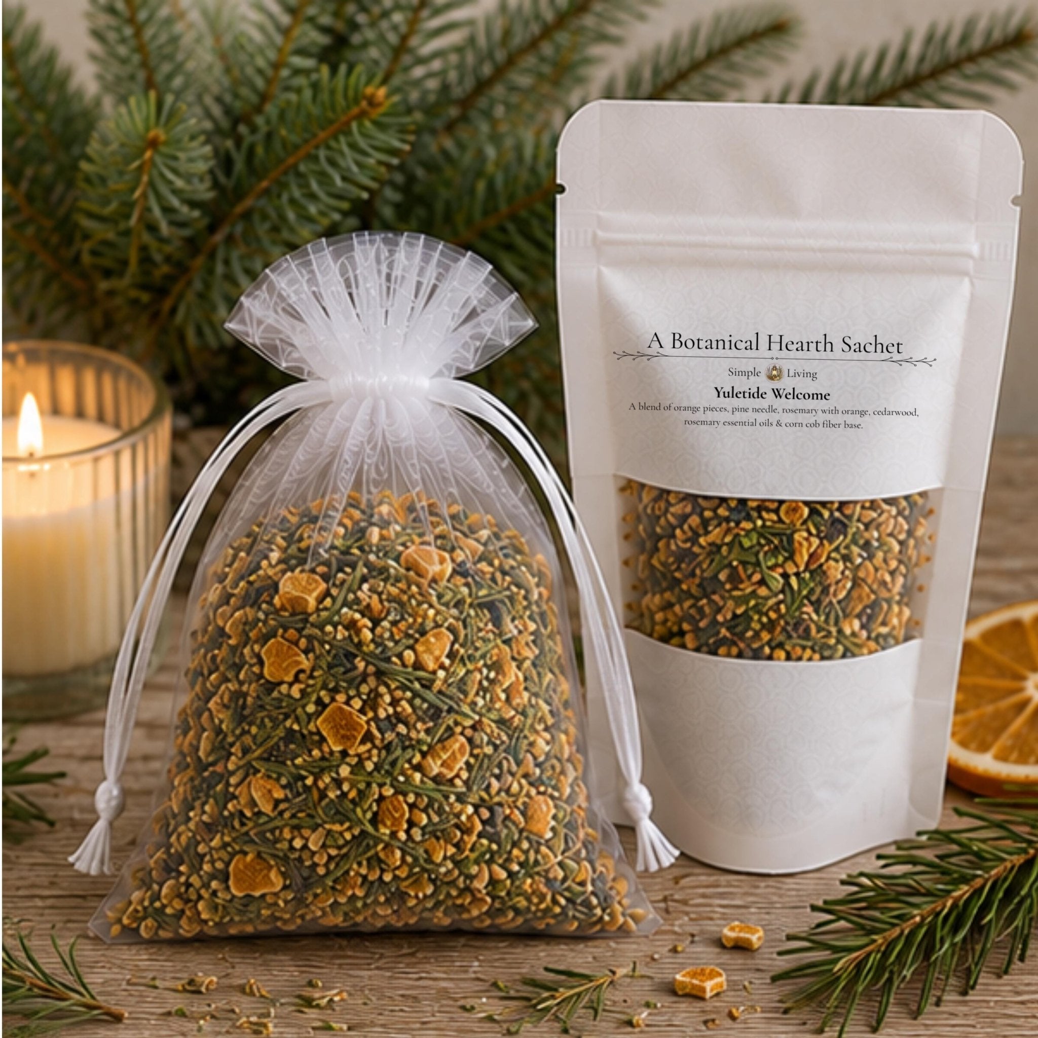 Evergreen Citrus Sachet Home Fragrance, Yuletide Welcome, Pine Rosemary Orange Aroma Pouch, Hostess Gift - Winterberry Hearth