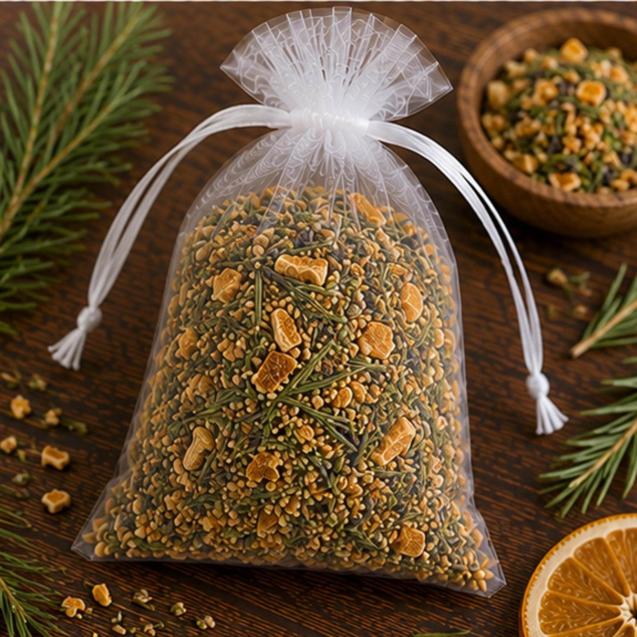 Evergreen Citrus Sachet Home Fragrance, Yuletide Welcome, Pine Rosemary Orange Aroma Pouch, Hostess Gift - Winterberry Hearth