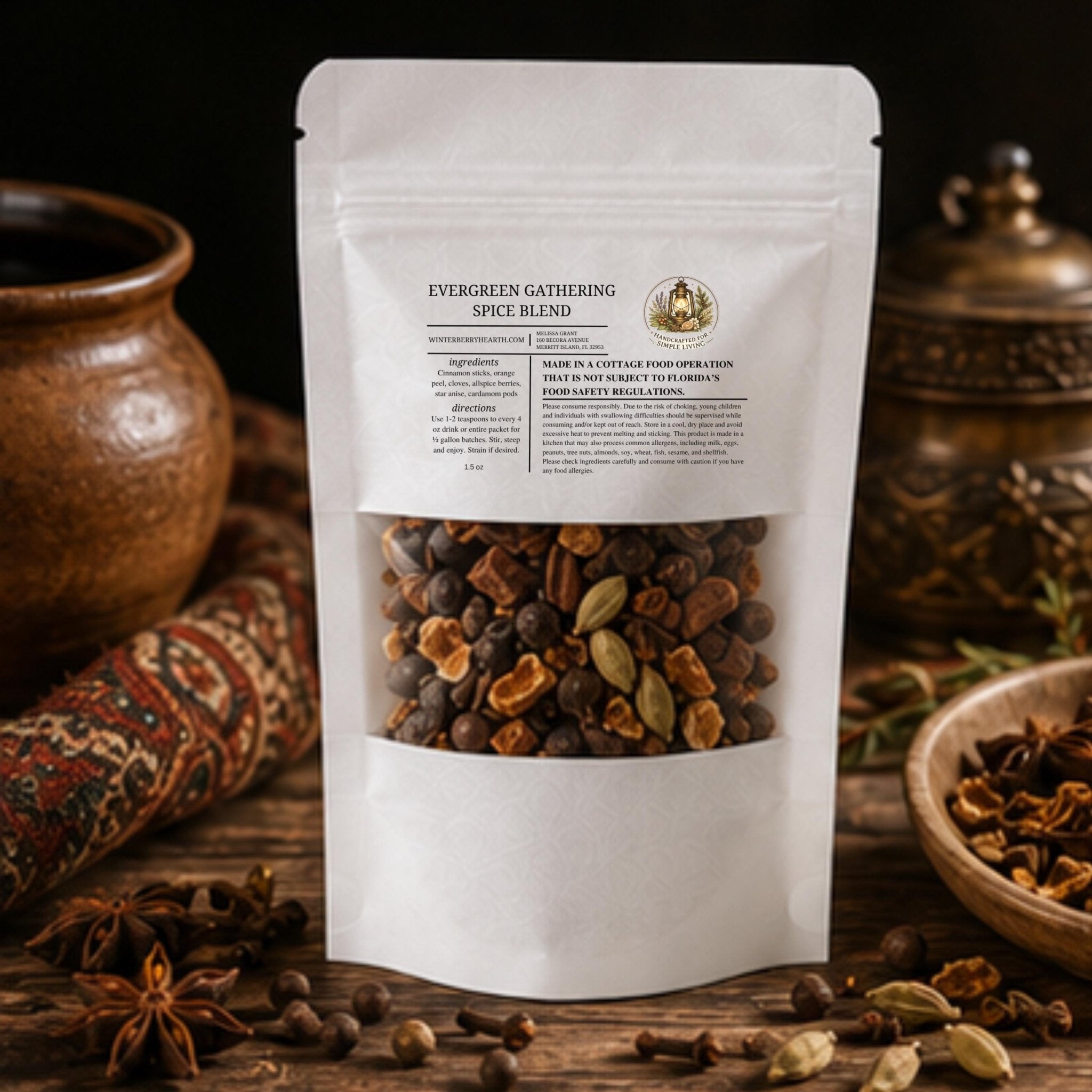 Evergreen Gathering Mulling Spice Blend, Apple Cider Kit, Mulled Wine Drink Pack Old World - Winterberry Hearth