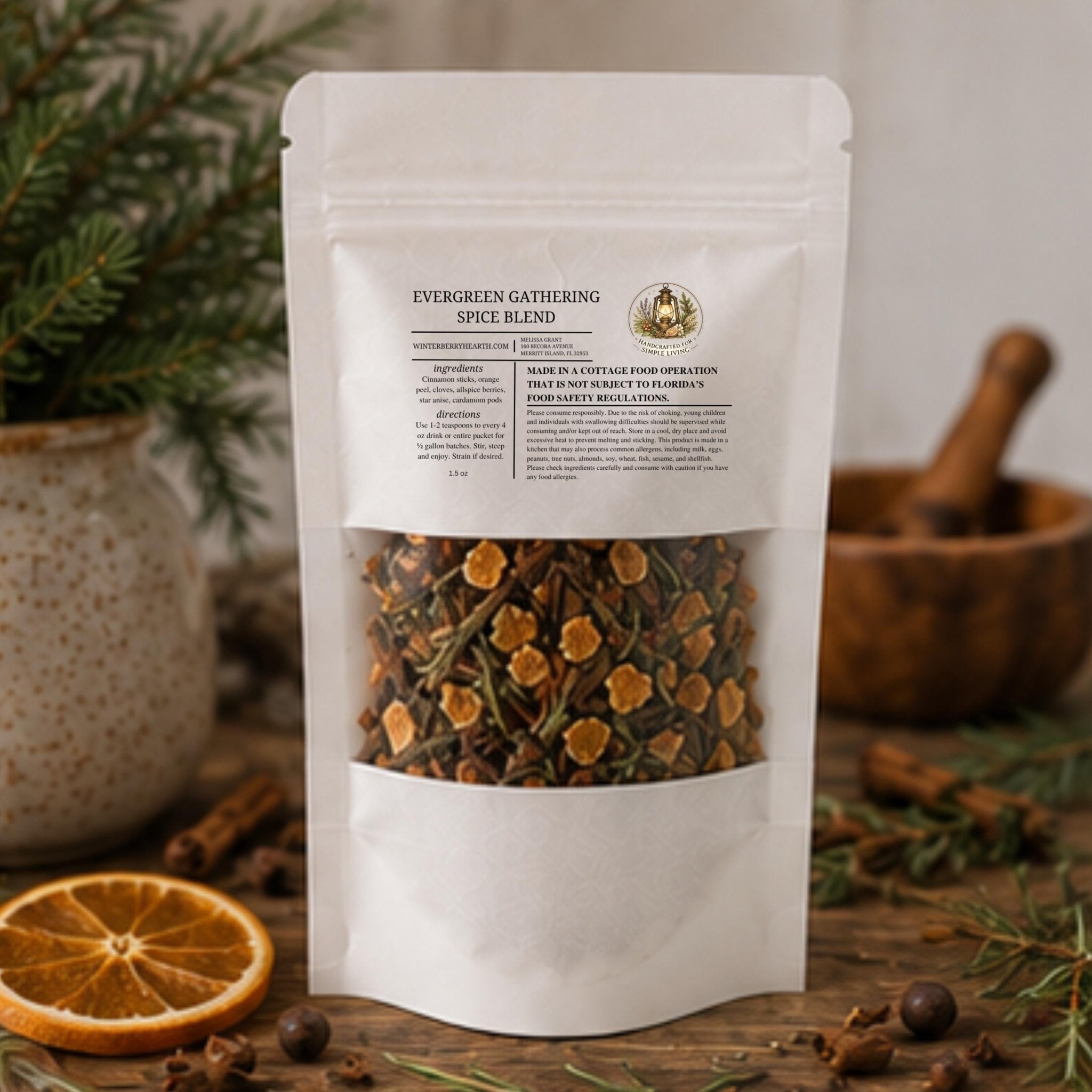 Evergreen Gathering Mulling Spice Blend, Apple Cider Kit, Mulled Wine Drink Pack Old World - Winterberry Hearth