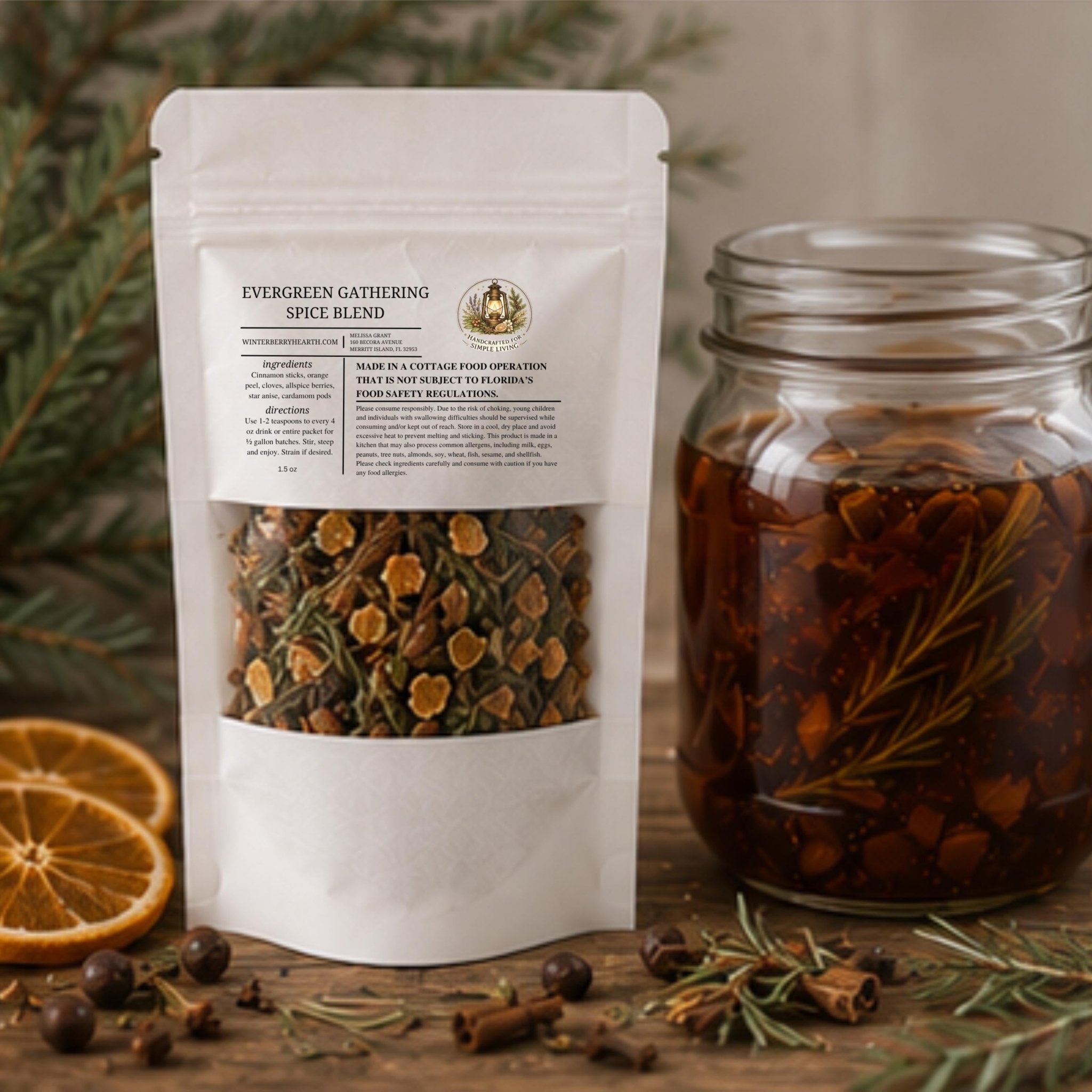 Evergreen Gathering Mulling Spice Blend, Apple Cider Kit, Mulled Wine Drink Pack Old World - Winterberry Hearth