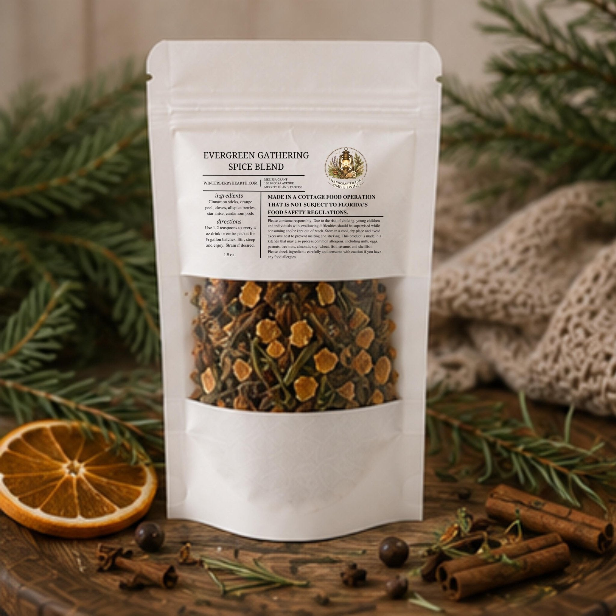 Evergreen Gathering Mulling Spice Blend, Apple Cider Kit, Mulled Wine Drink Pack Old World - Winterberry Hearth