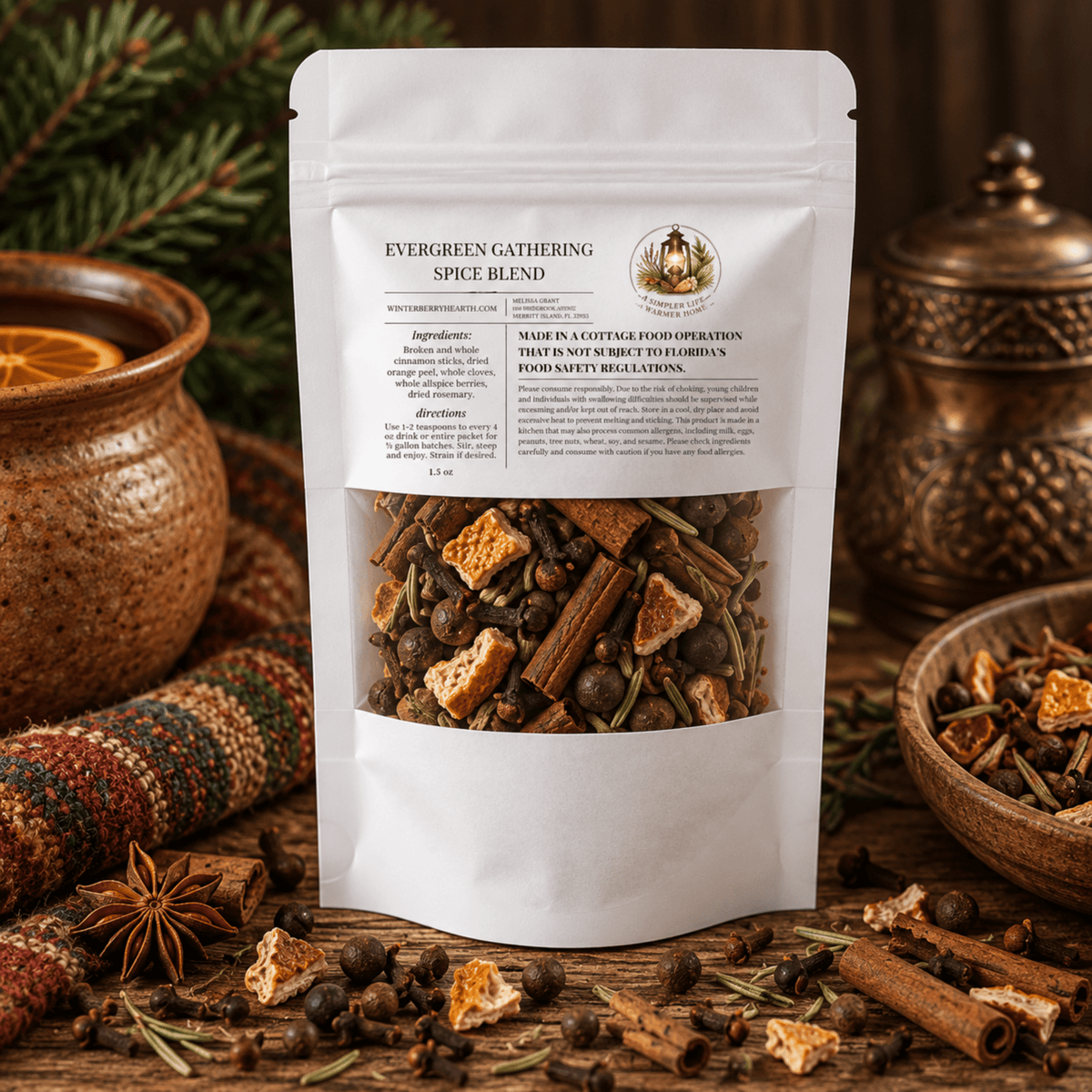 Evergreen Gathering Mulling Spice Blend, Mulled Wine Cider Spice Kit - Winterberry Hearth