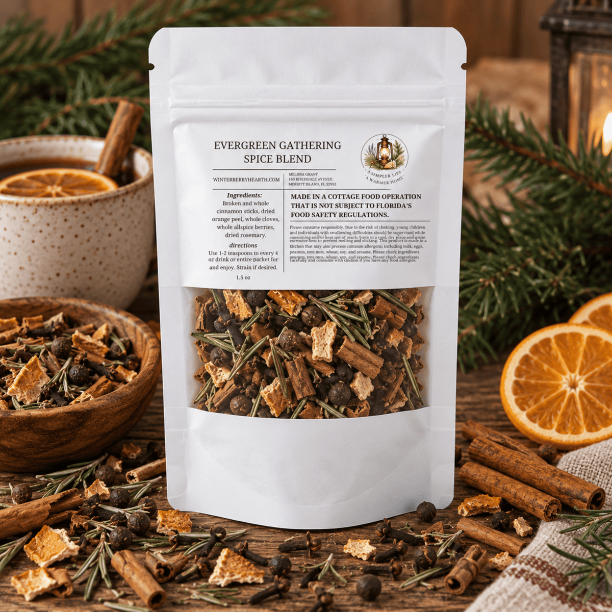 Evergreen Gathering Mulling Spice Blend, Mulled Wine Cider Spice Kit - Winterberry Hearth
