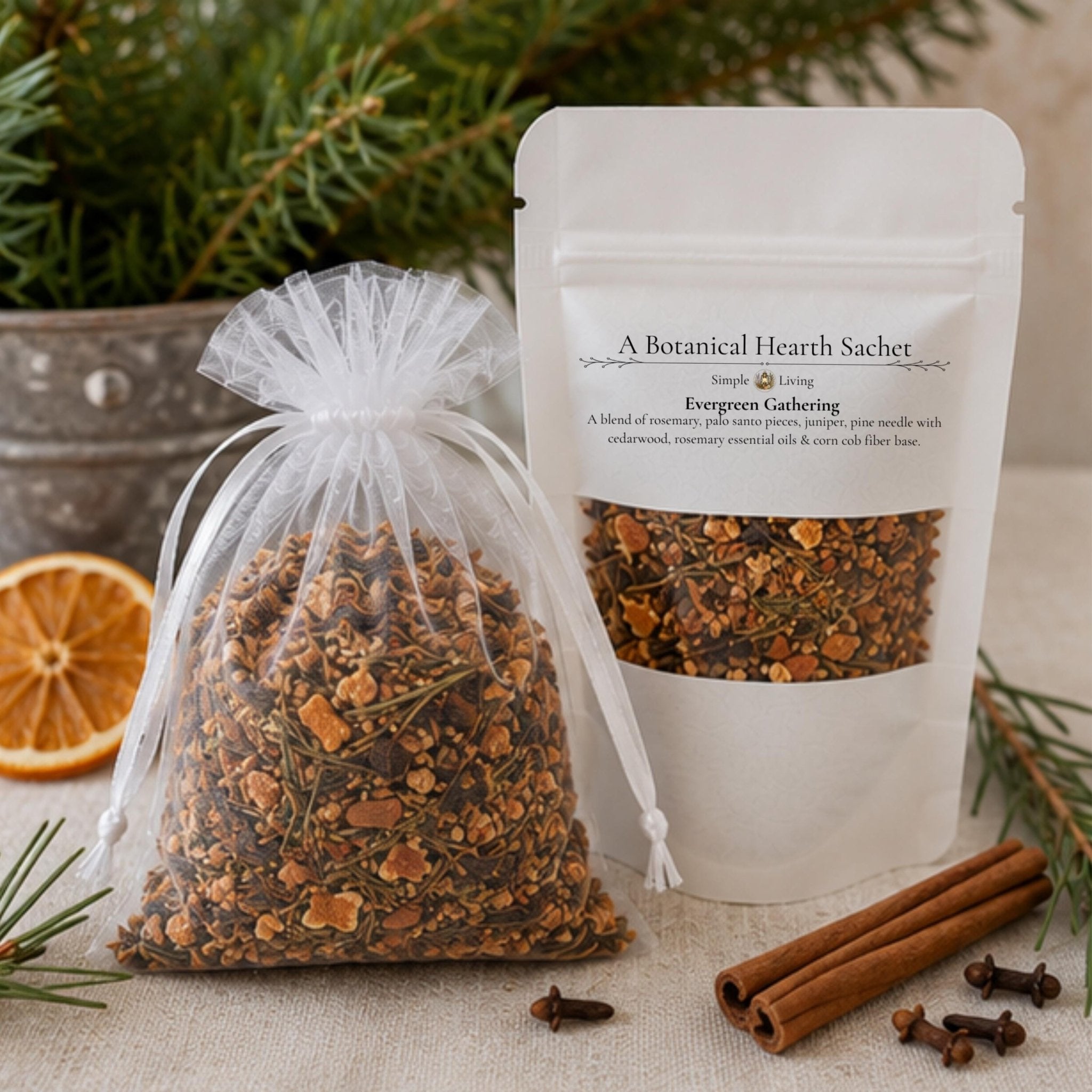 Evergreen Gathering Sachet, Woodland Home Fragrance, Pine Juniper Botanical Pouch, Hearth Decor - Winterberry Hearth