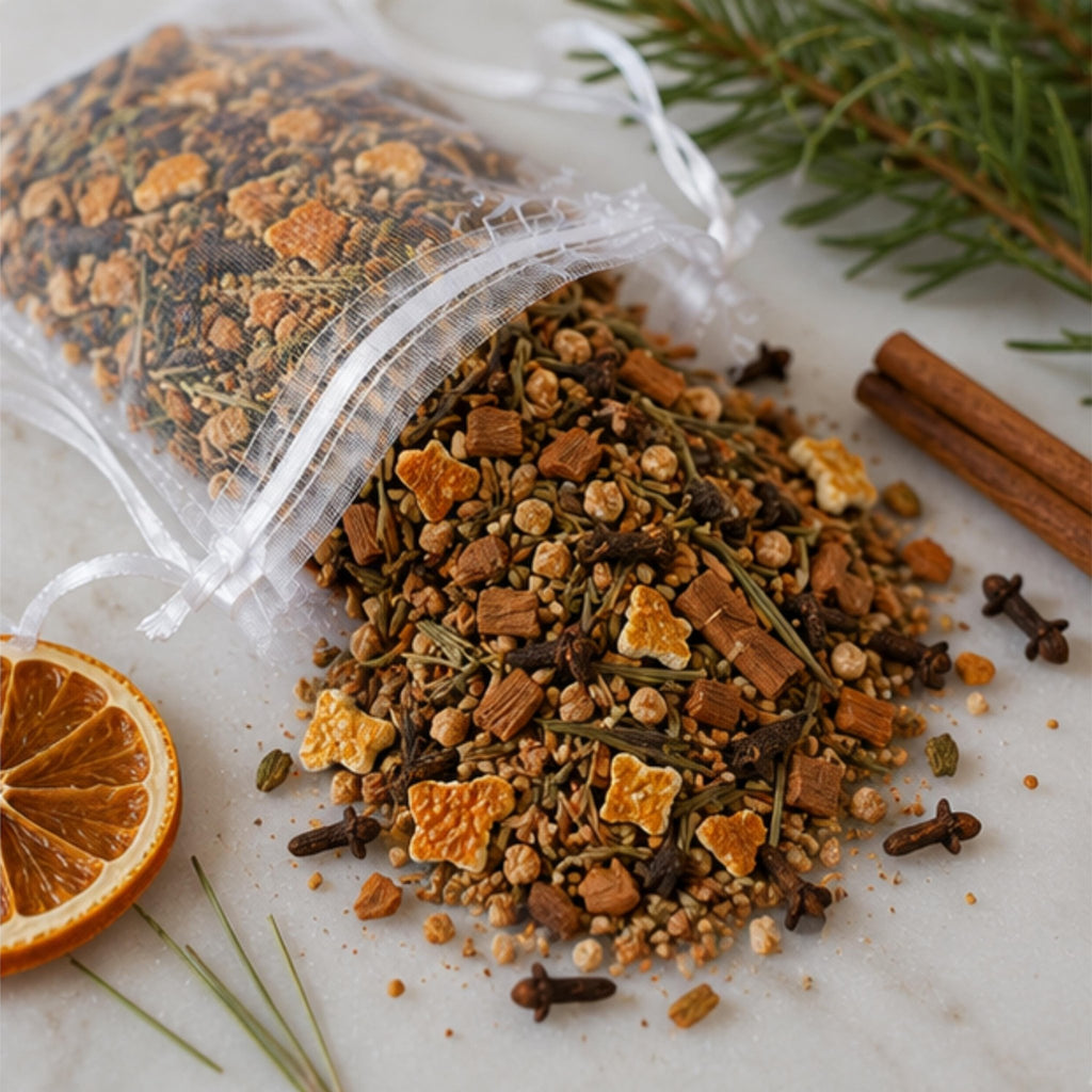 Evergreen Gathering Sachet, Woodland Home Fragrance, Pine Juniper Botanical Pouch, Hearth Decor - Winterberry Hearth